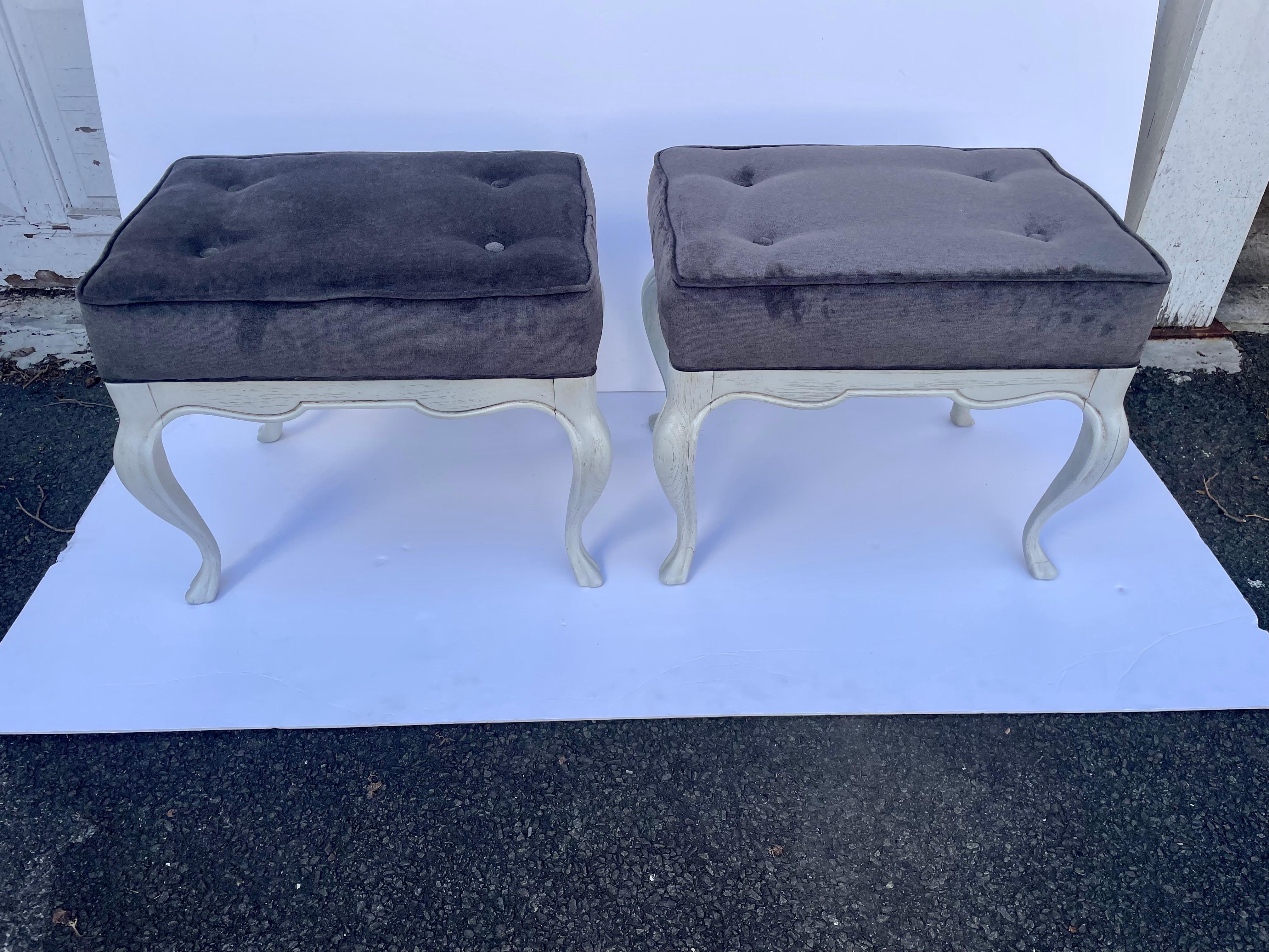 Pair of Painted Upholstered Benches  For Sale 8