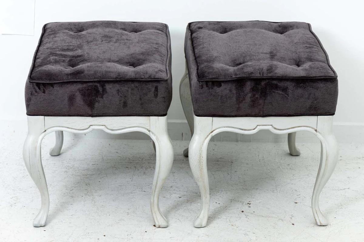 American Pair of Painted Upholstered Benches  For Sale