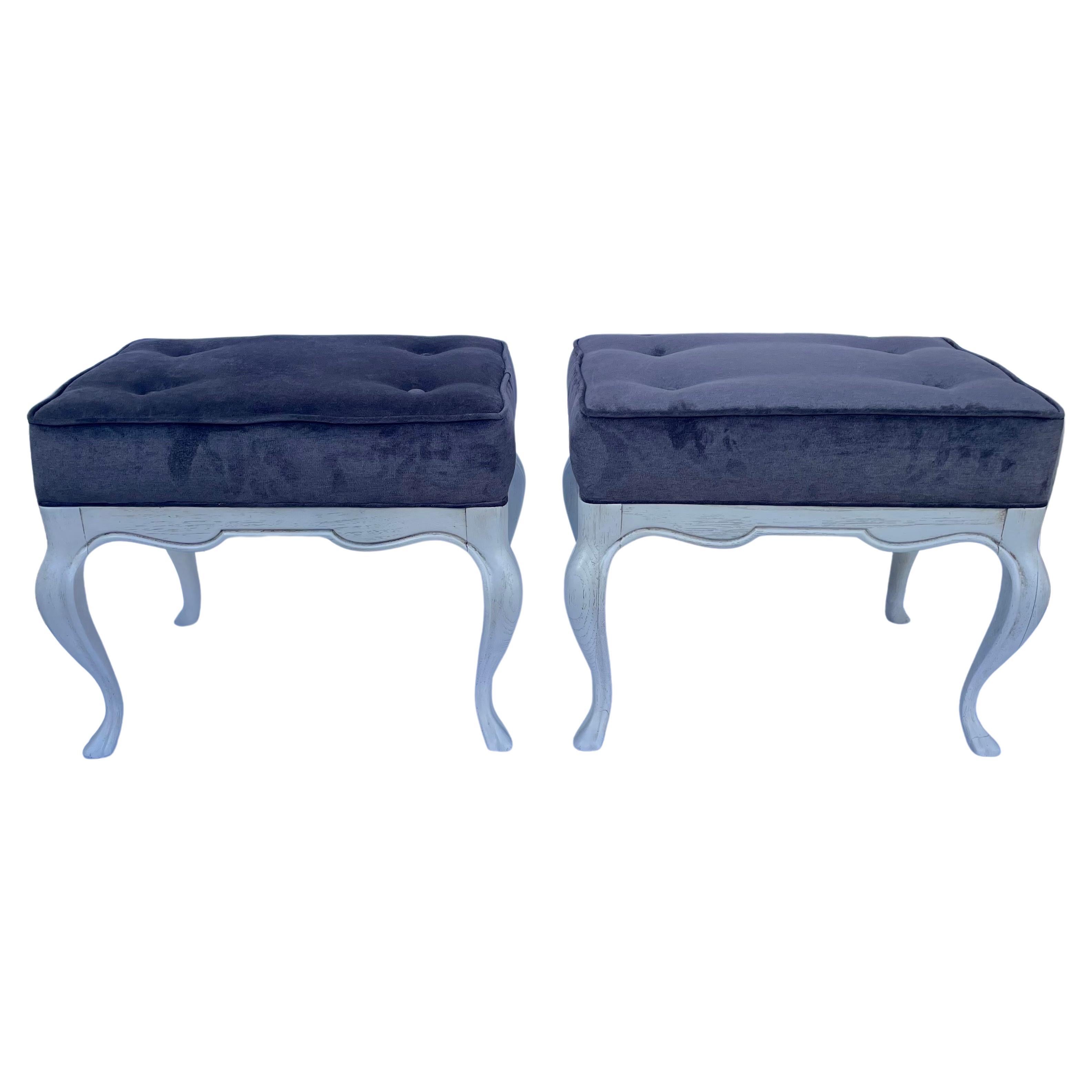 Pair of Painted Upholstered Benches  For Sale