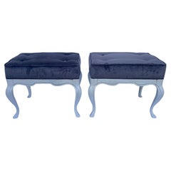 Antique Pair of Painted Upholstered Benches 
