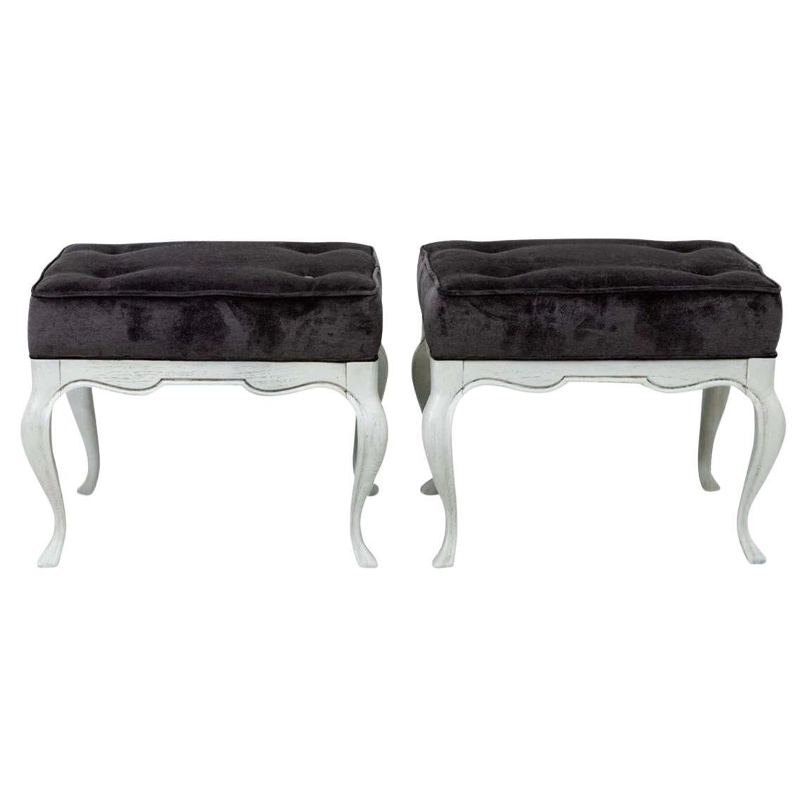 Pair of Painted Upholstered Benches  For Sale