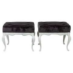 Retro Pair of Painted Upholstered Benches 