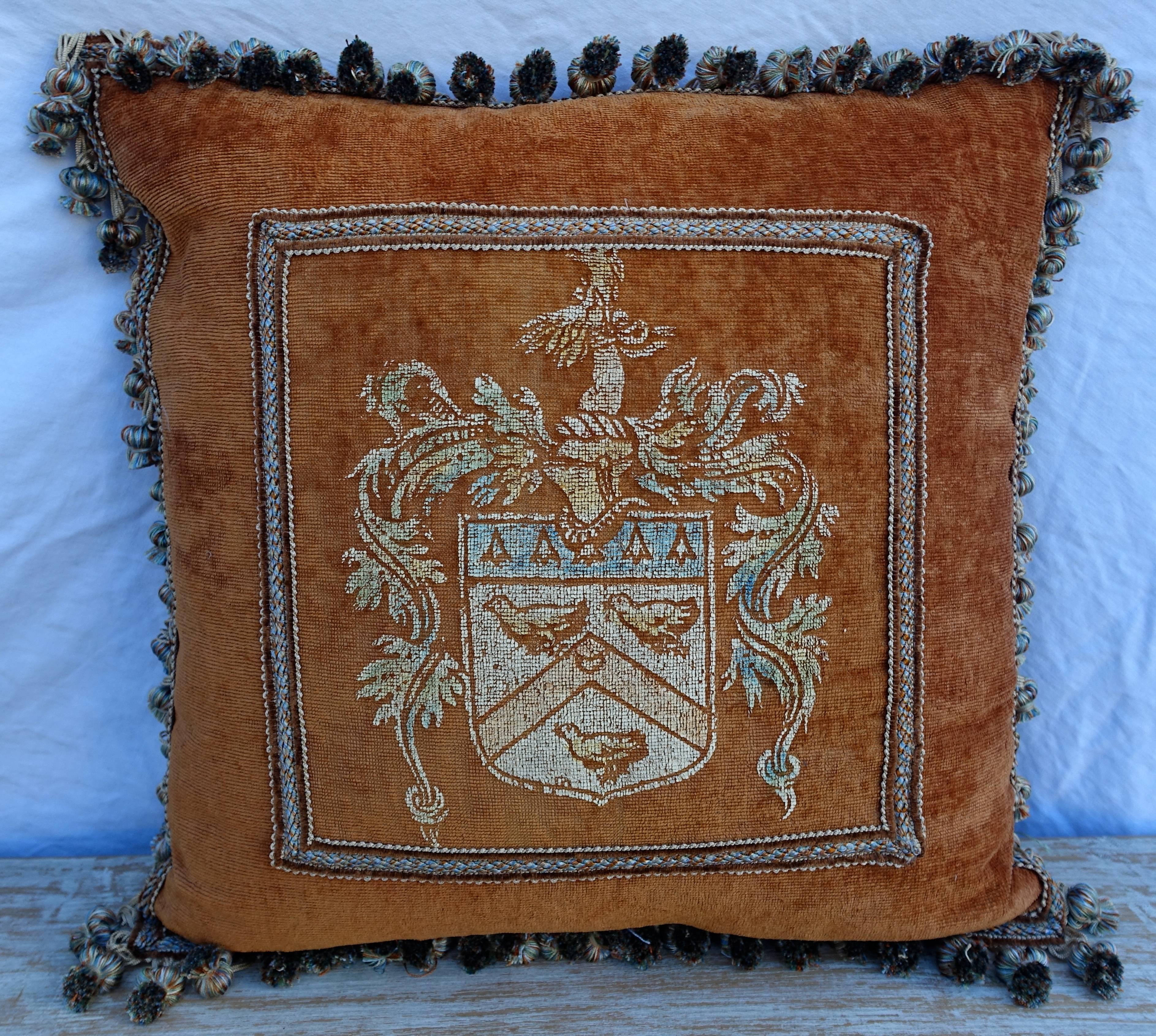 Pair of Painted Velvet Pillows with Shields 1