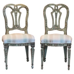 Pair of Painted Venetian Side Chairs With Floral Detail