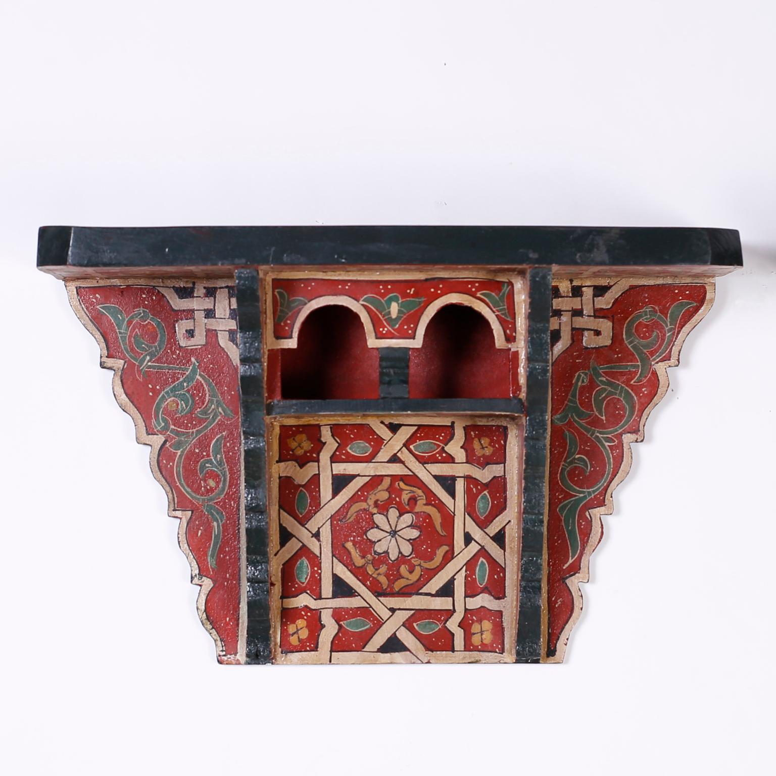 Moroccan Pair of Painted Wall Shelves or Brackets in the Moorish Manner