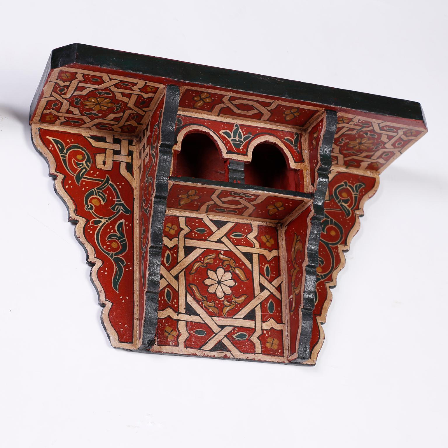 Pair of Painted Wall Shelves or Brackets in the Moorish Manner In Good Condition In Palm Beach, FL