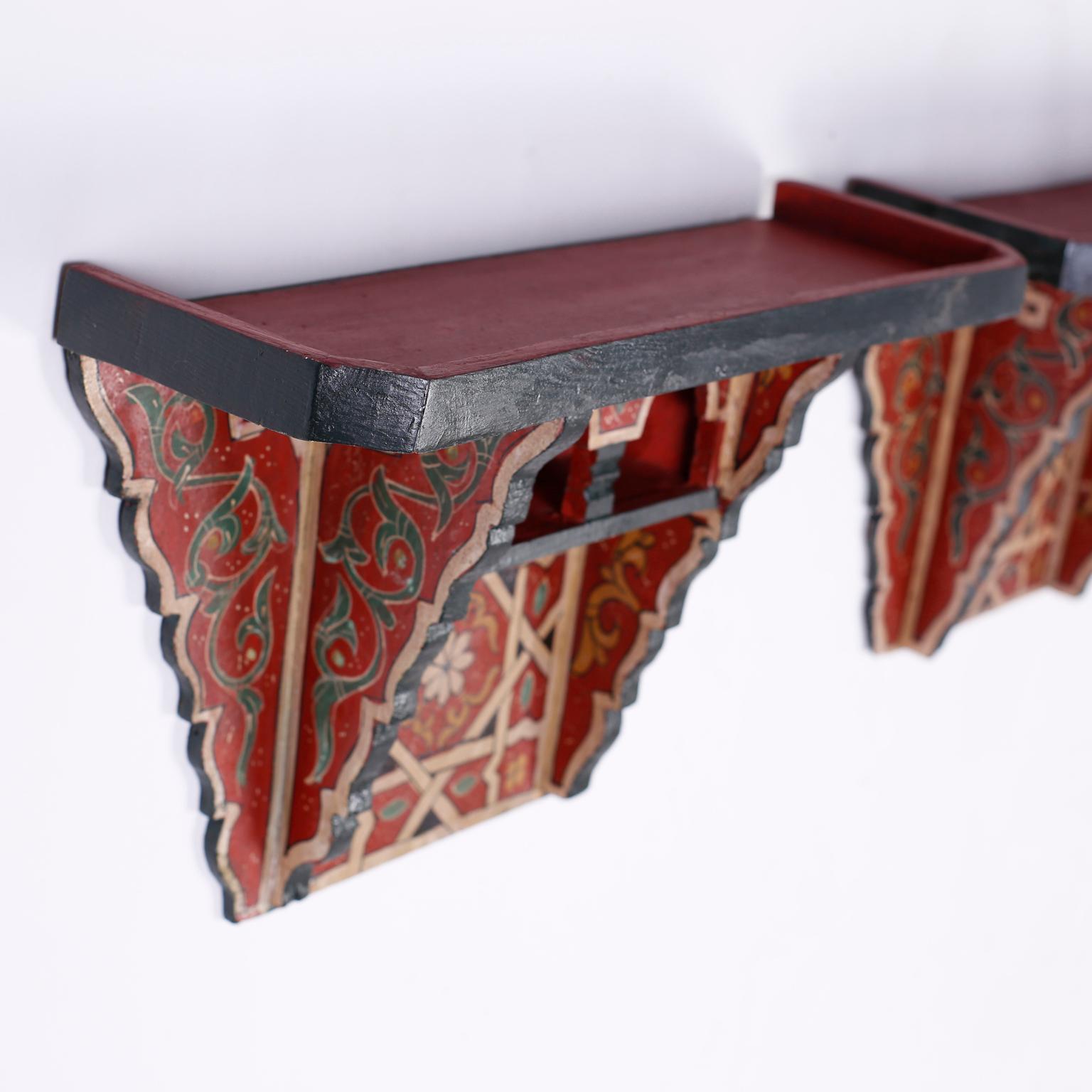 Pair of Painted Wall Shelves or Brackets in the Moorish Manner 1