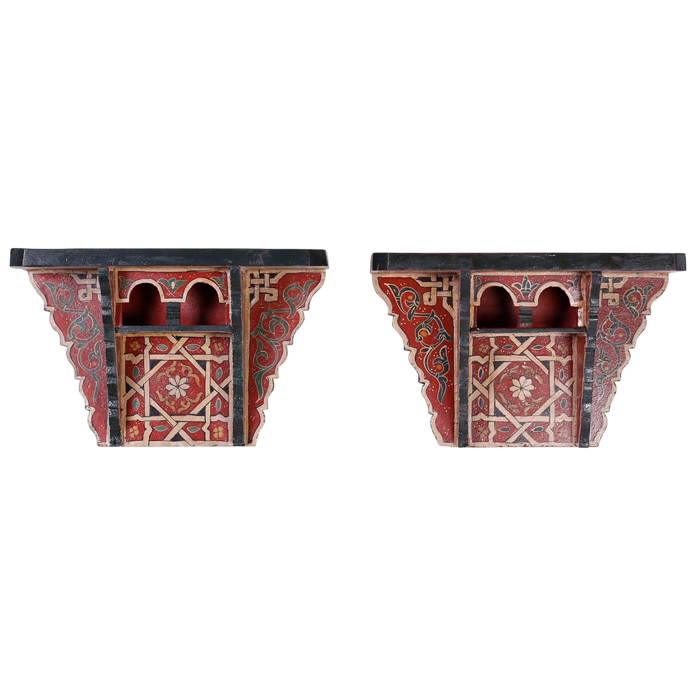 Pair of Painted Wall Shelves or Brackets in the Moorish Manner