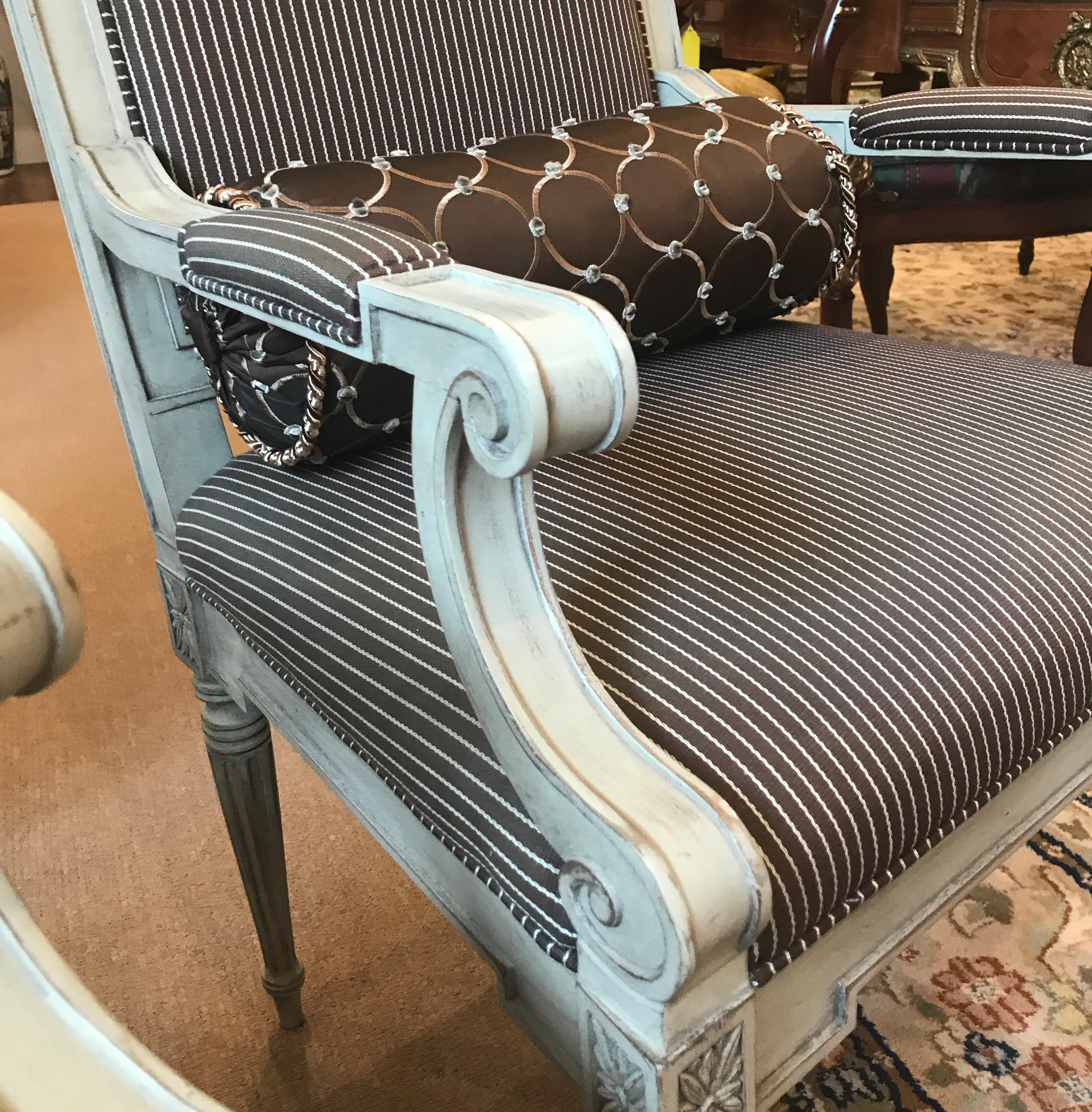 Pair of Painted Walnut Louis XVI Style Armchairs In Excellent Condition In Lambertville, NJ