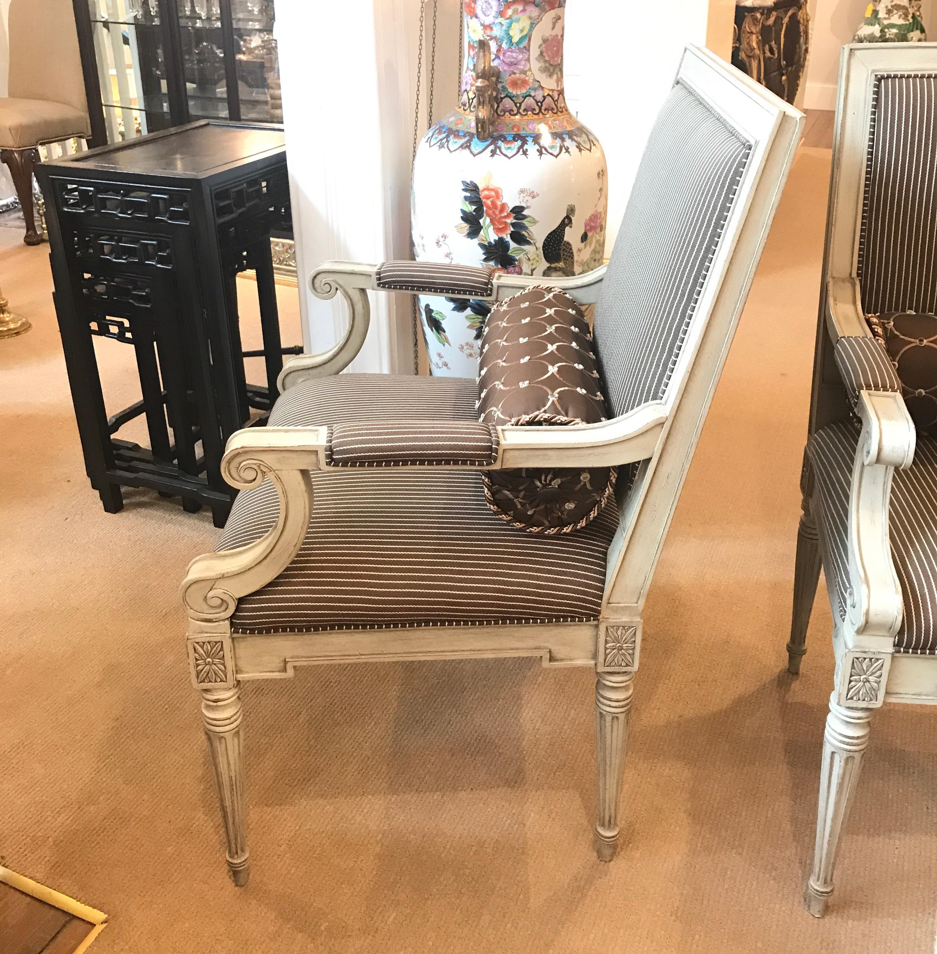 Pair of Painted Walnut Louis XVI Style Armchairs 2