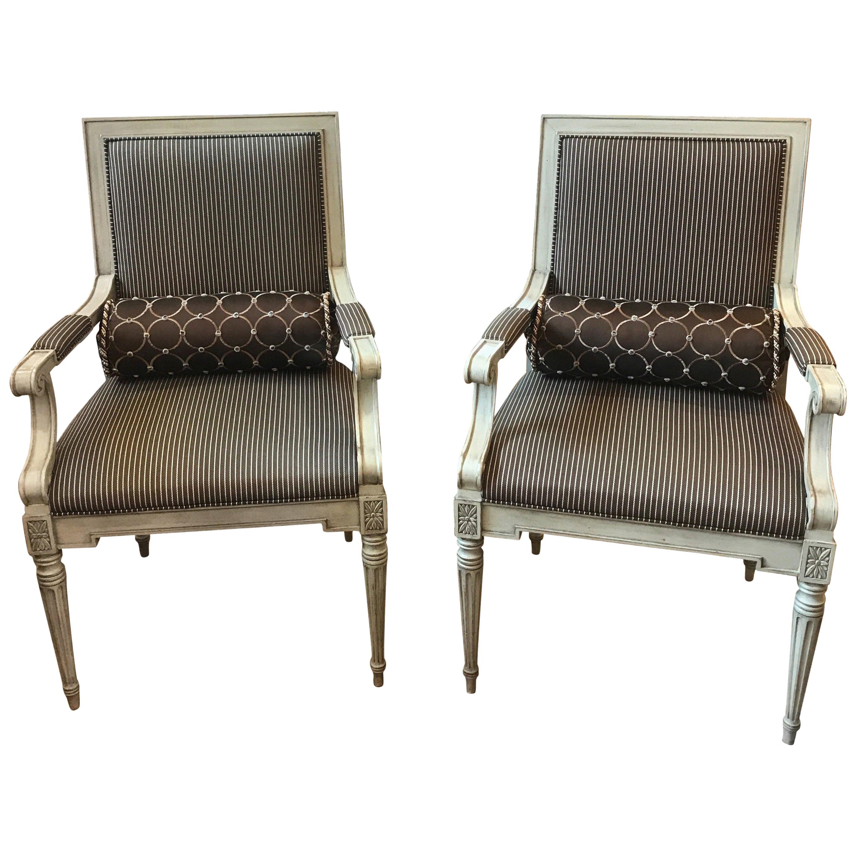 Pair of Painted Walnut Louis XVI Style Armchairs