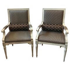 Pair of Painted Walnut Louis XVI Style Armchairs