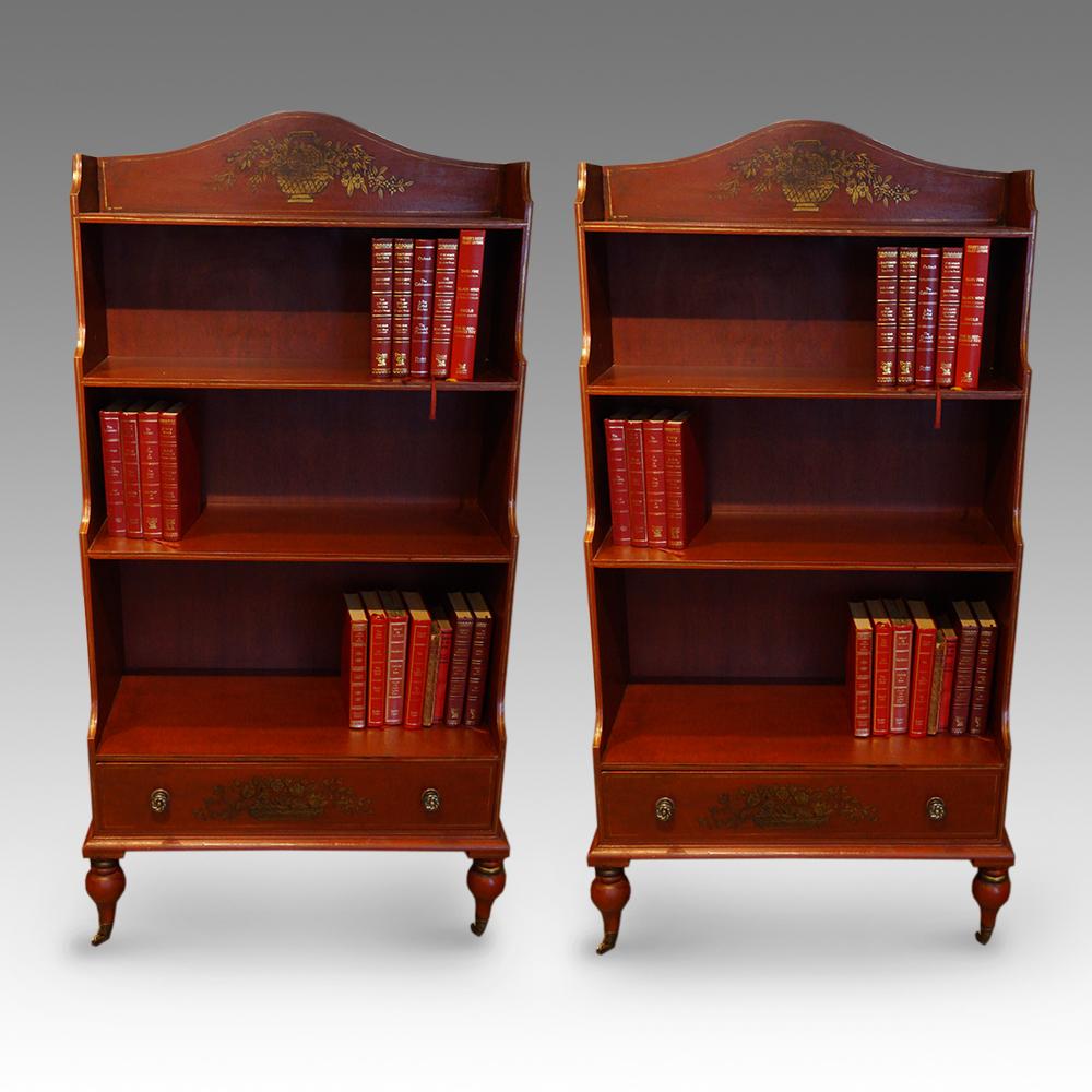 Reclaimed Wood English Benchmade Pair of Painted Waterfall Bookcases, can be to your dimensions For Sale