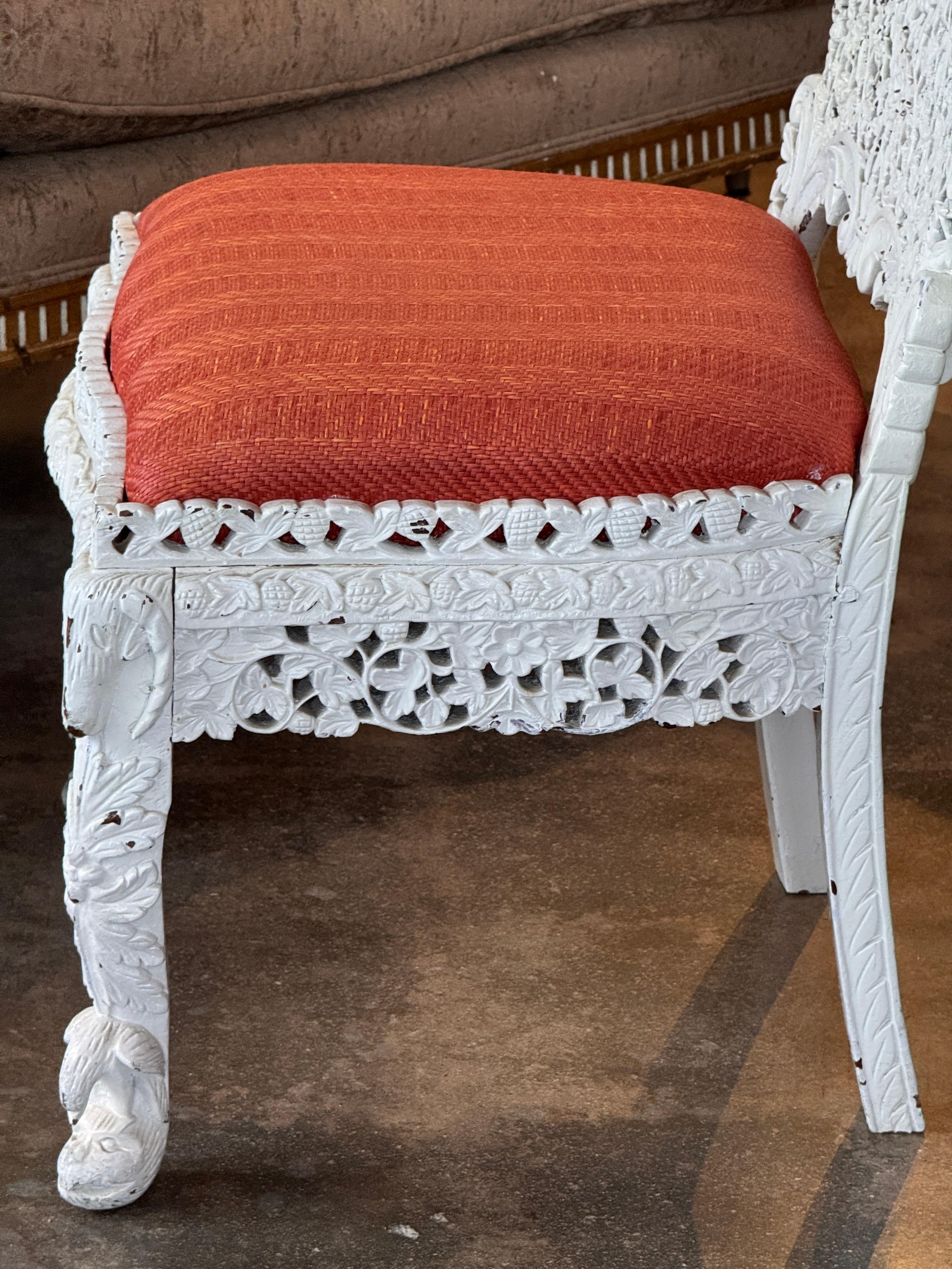 Pair of Painted White Burmese Carved Side Chairs For Sale 6