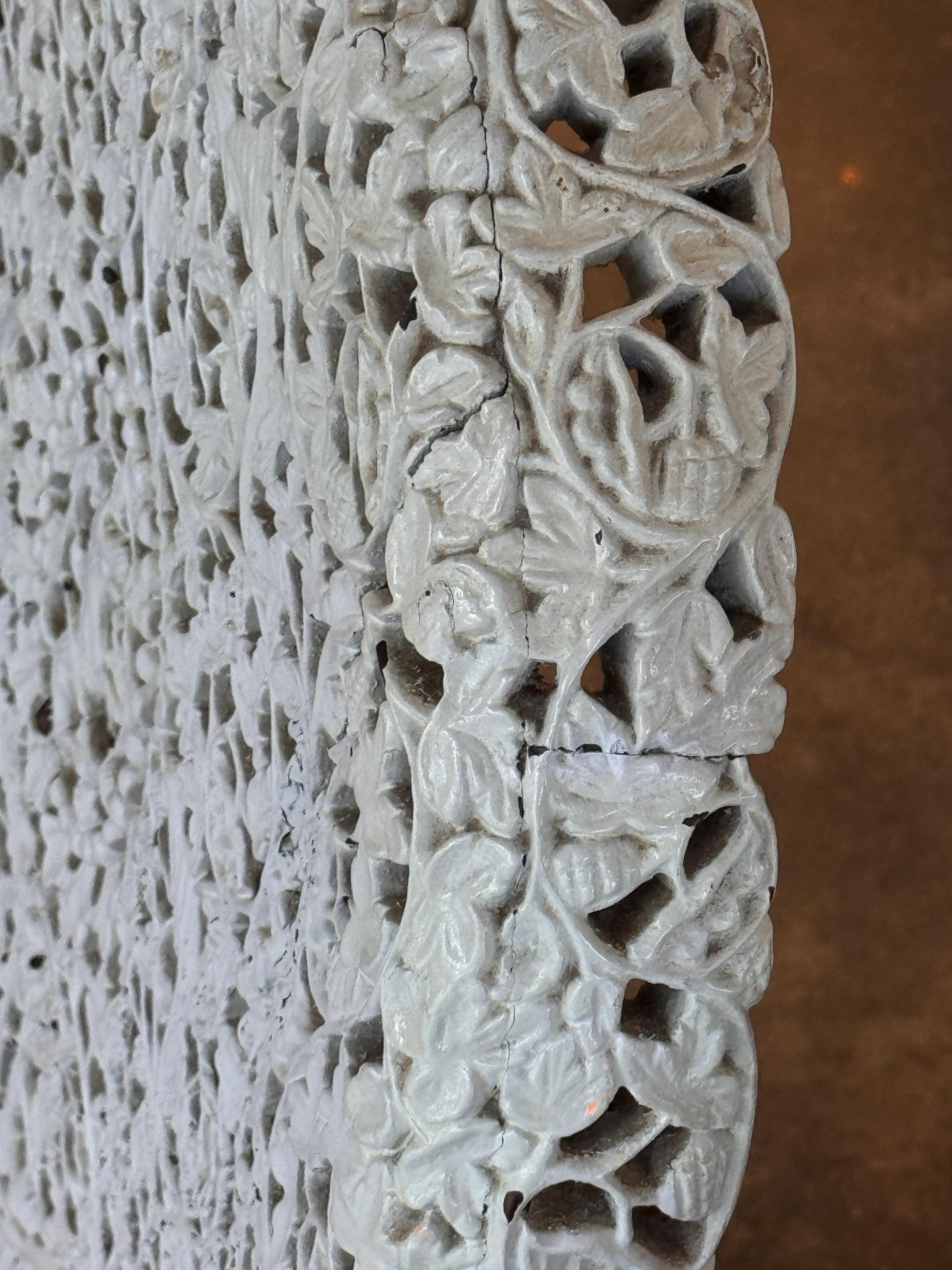 Pair of Painted White Burmese Carved Side Chairs For Sale 8