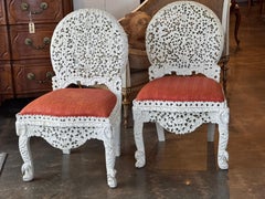 Pair of Painted White Burmese Carved Side Chairs