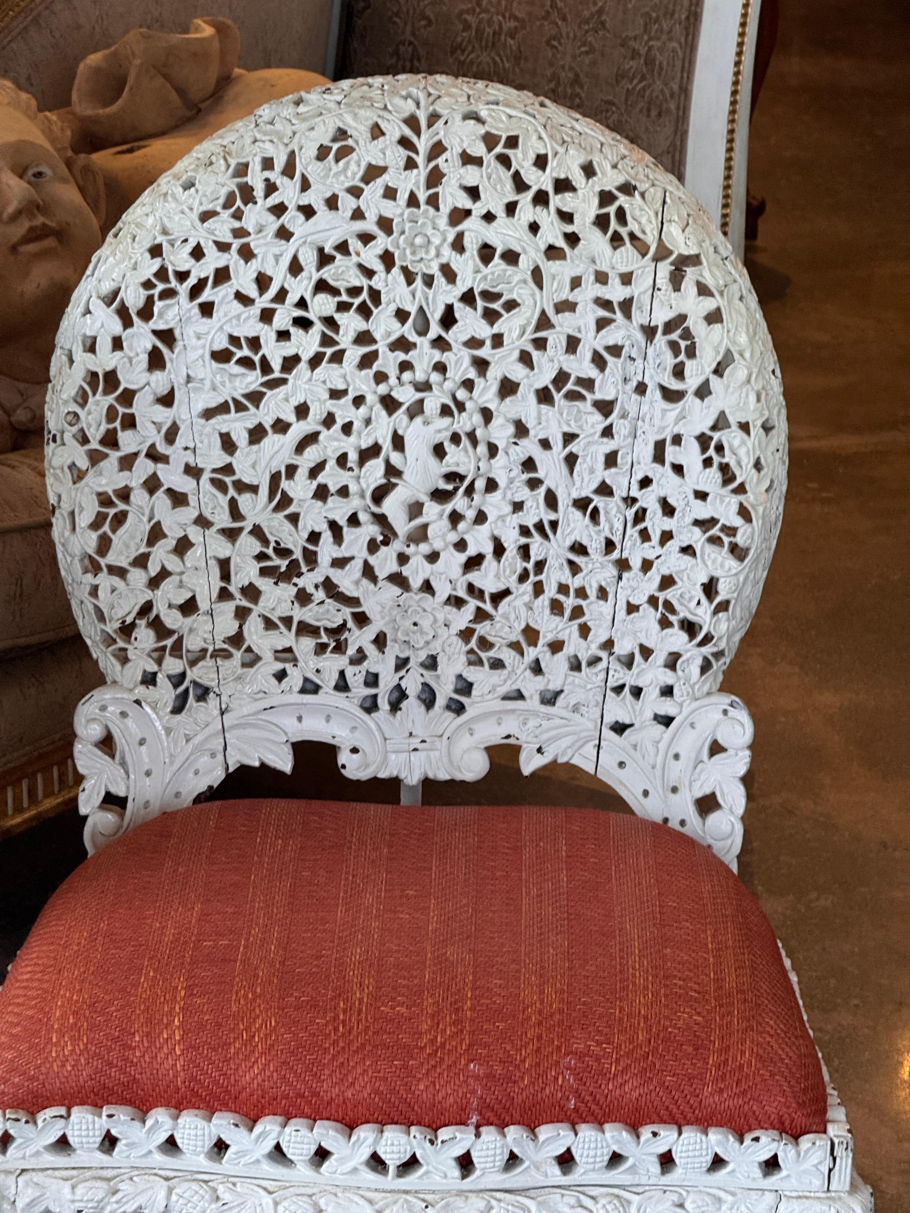 Pair of Painted White Burmese Carved Side Chairs For Sale 2