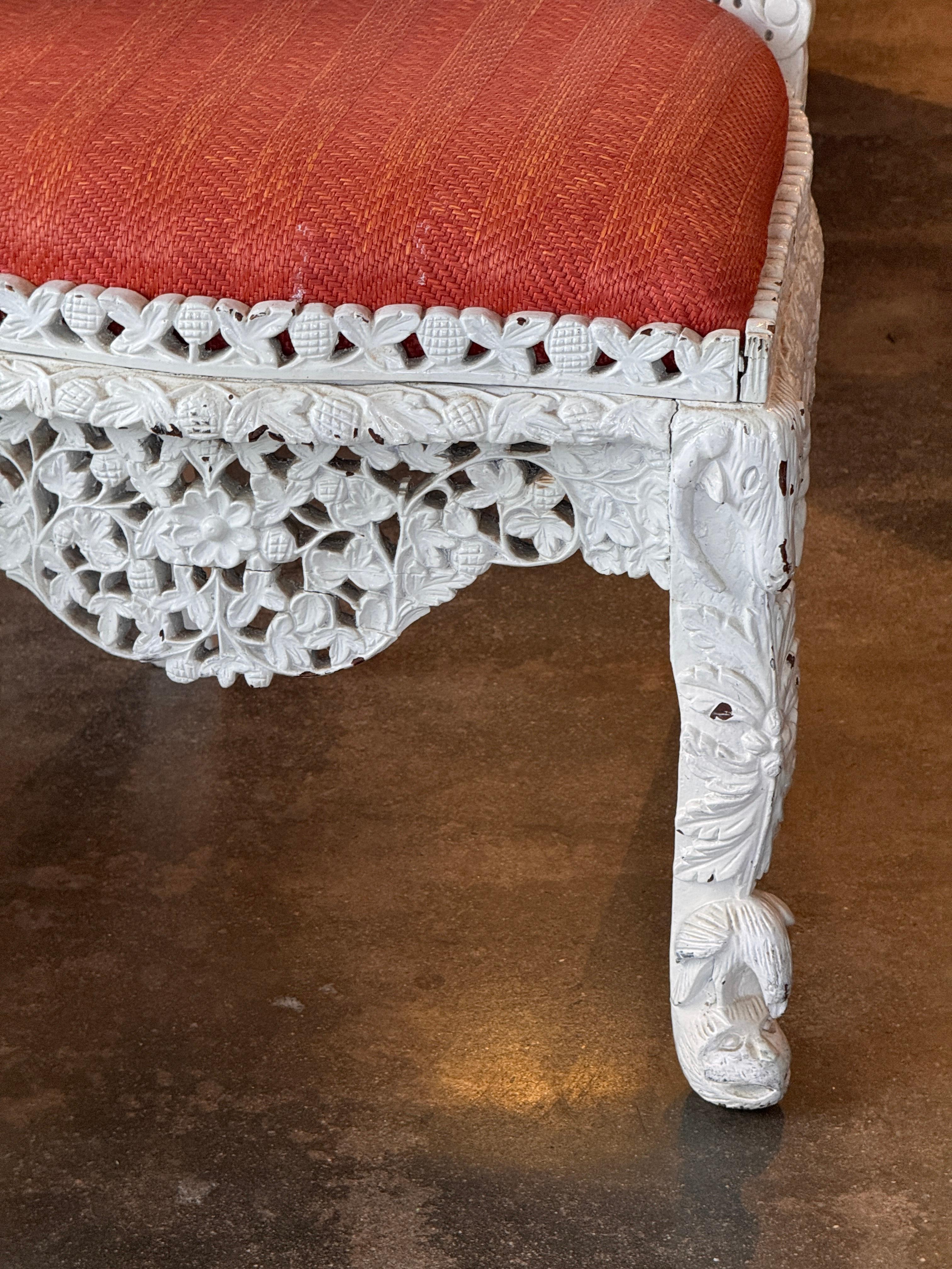 Pair of Painted White Burmese Carved Side Chairs For Sale 3