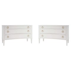 Pair of Painted White Neo Classic Incurved Commodes