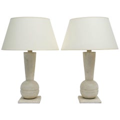 Pair of Painted White Turned Wood Table Lamps, Belgium