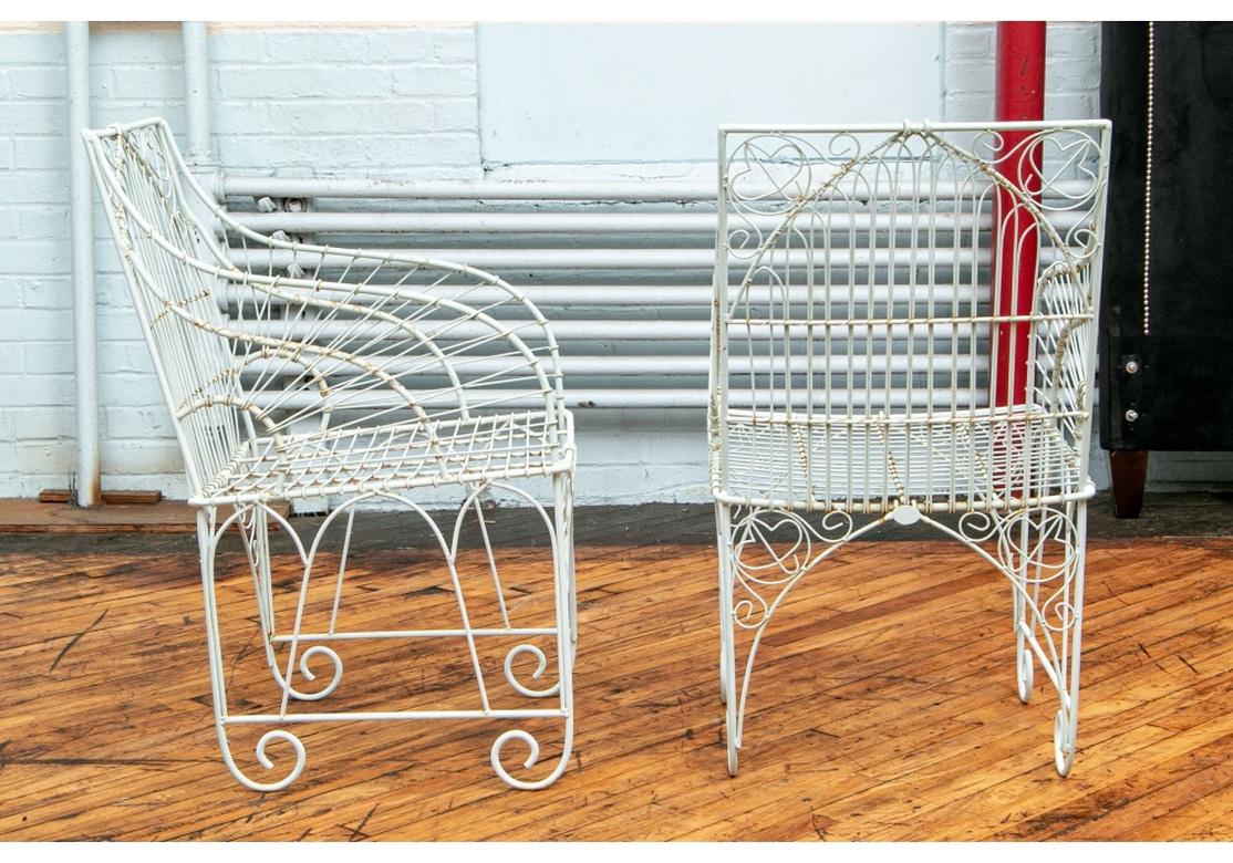 20th Century Pair of Painted Wire Patio Armchairs