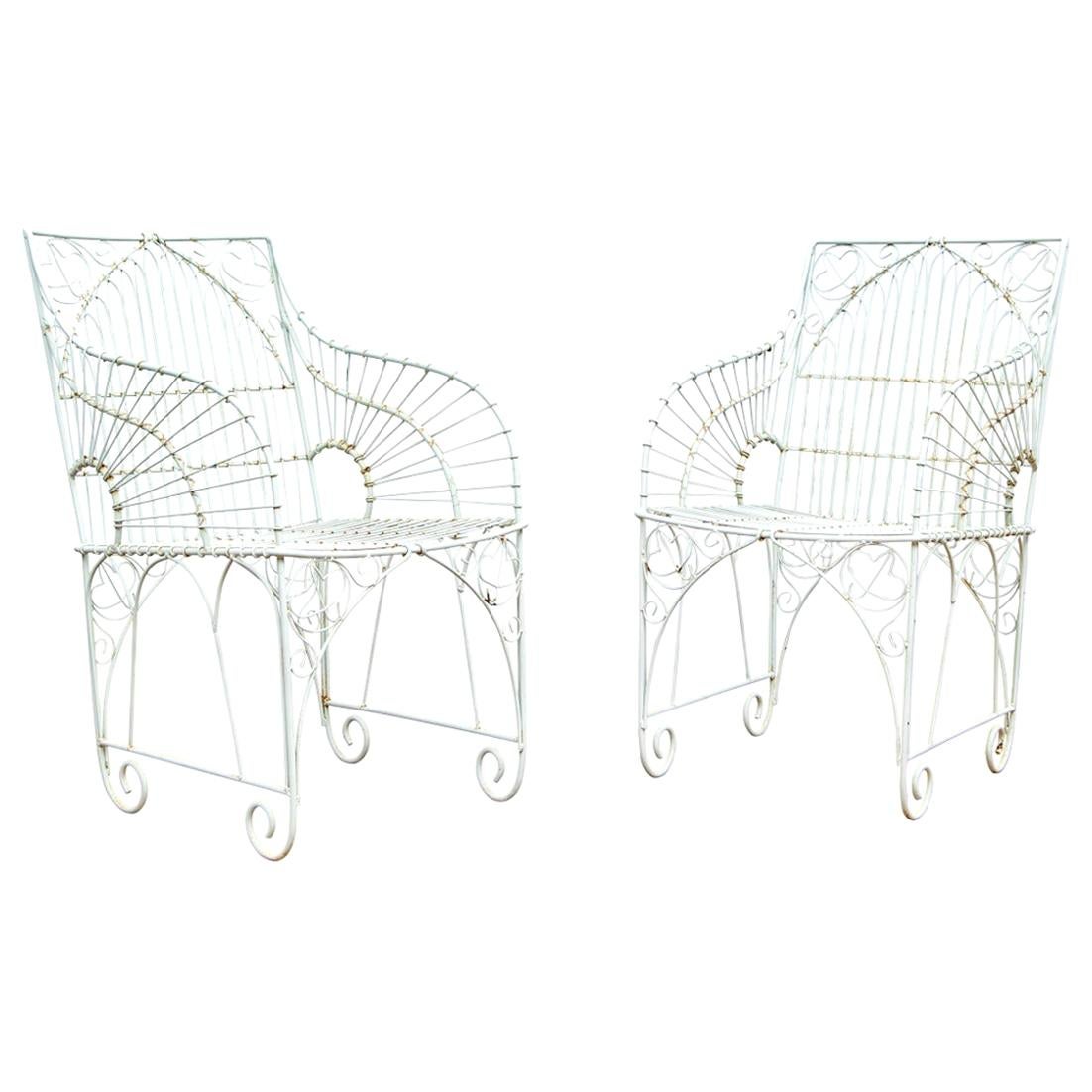 Pair of Painted Wire Patio Armchairs