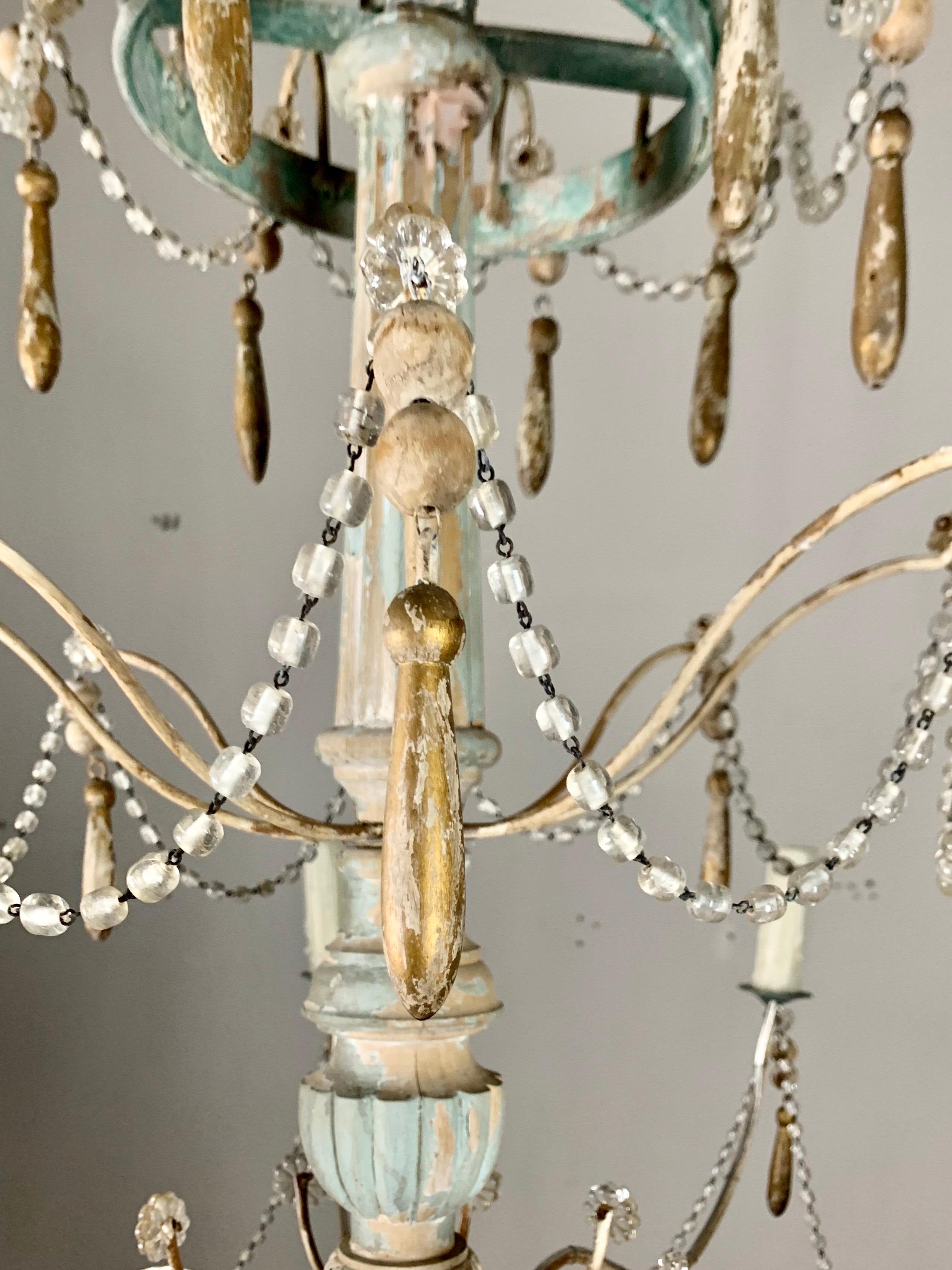Pair of Painted Wood Beaded Chandeliers by MLA For Sale 2