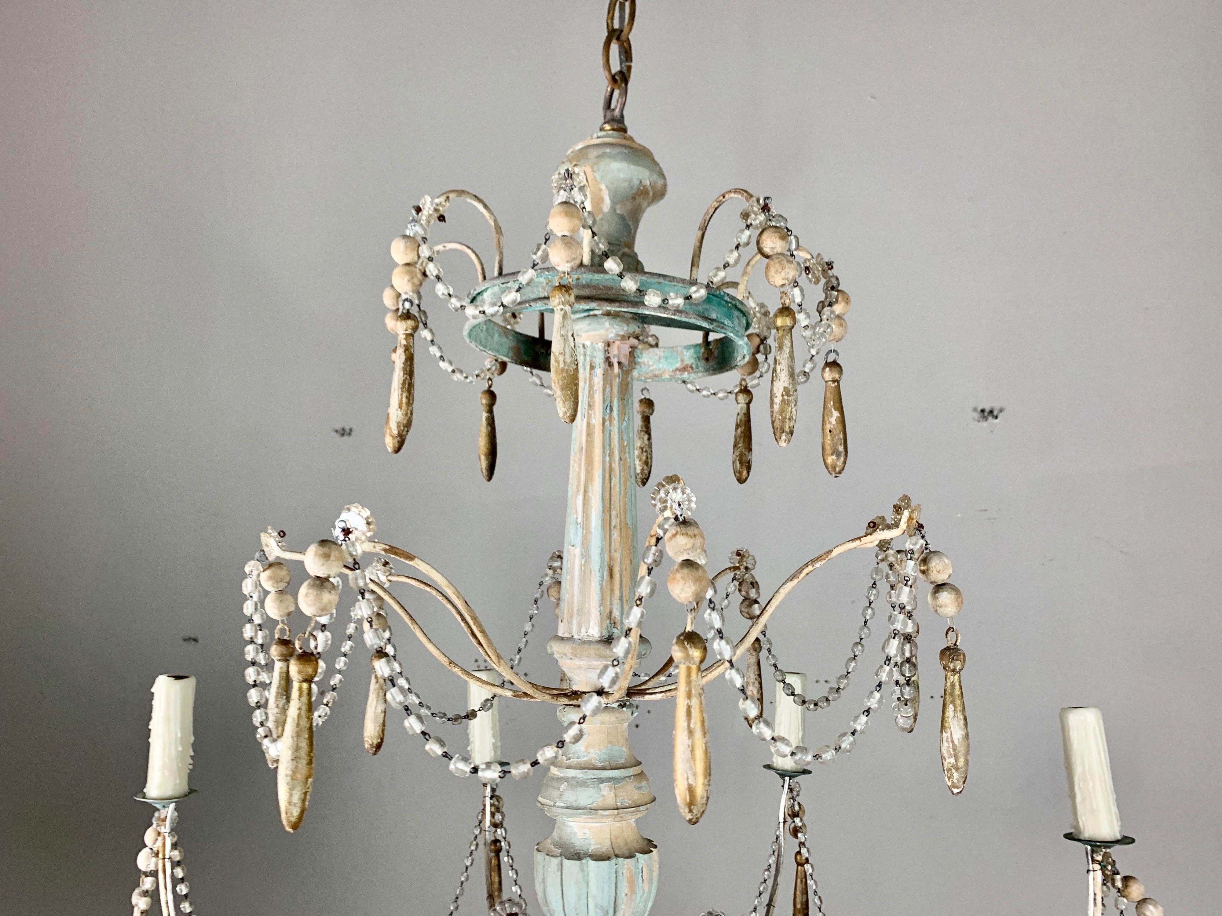 Pair of Painted Wood Beaded Chandeliers by MLA For Sale 3