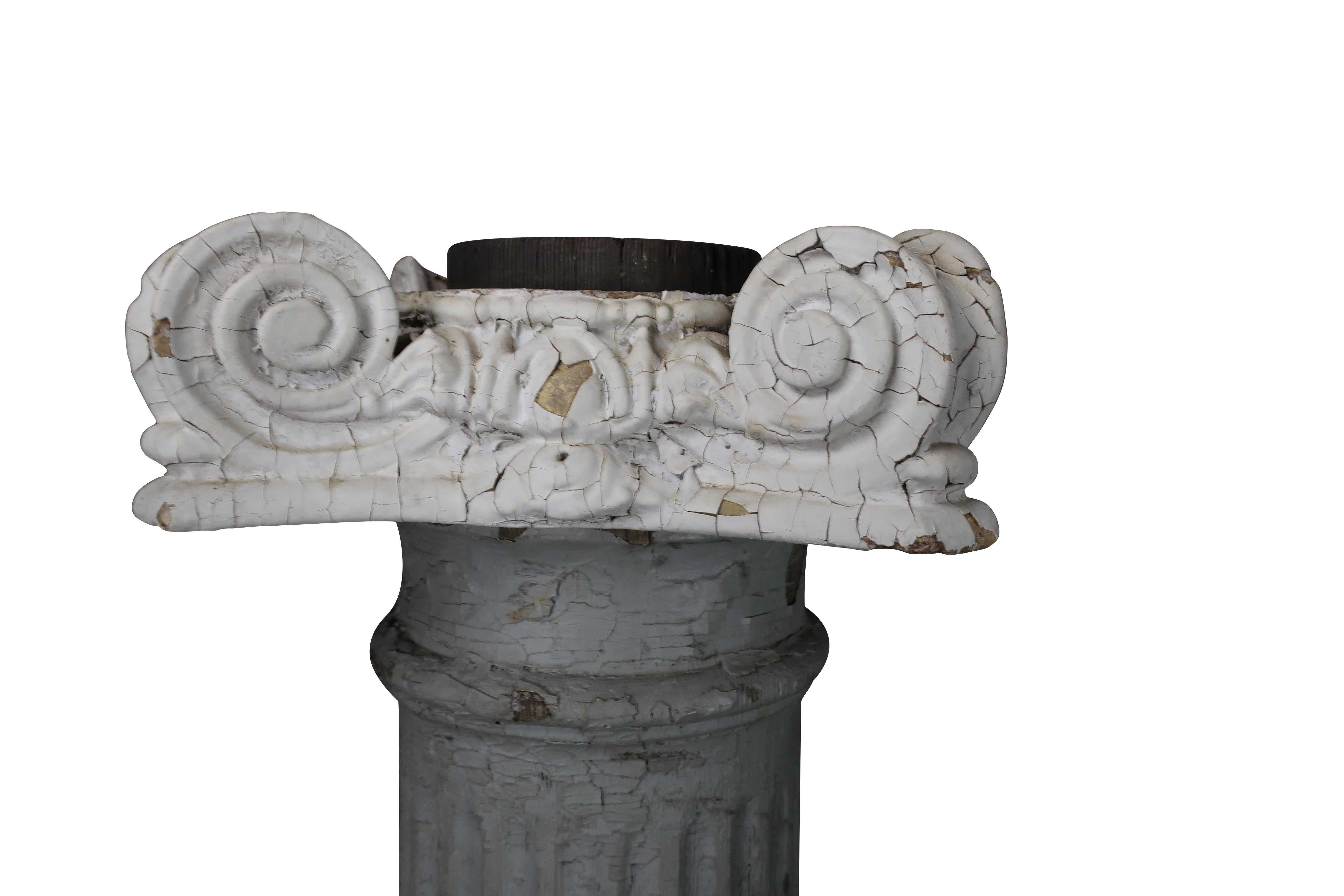 American Pair of Painted Grey and White Wood Columns with Ionic Plaster and Wood Capitals