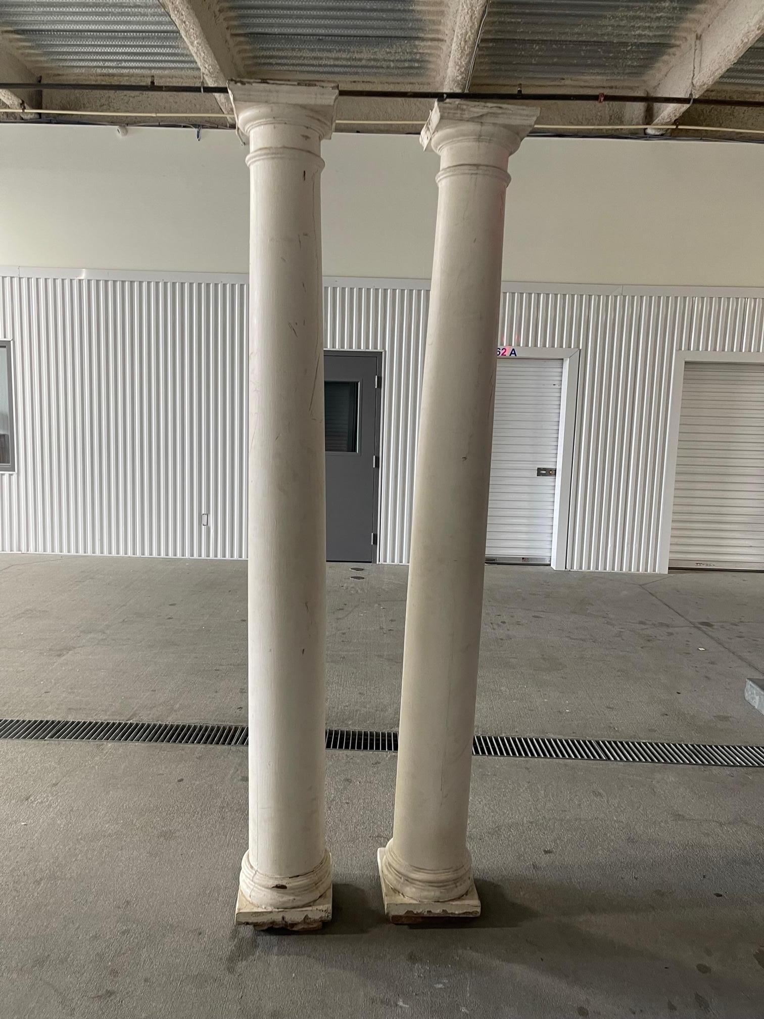 19th century Pair of Painted Wood Full-Length Columns with Capitals and bases.