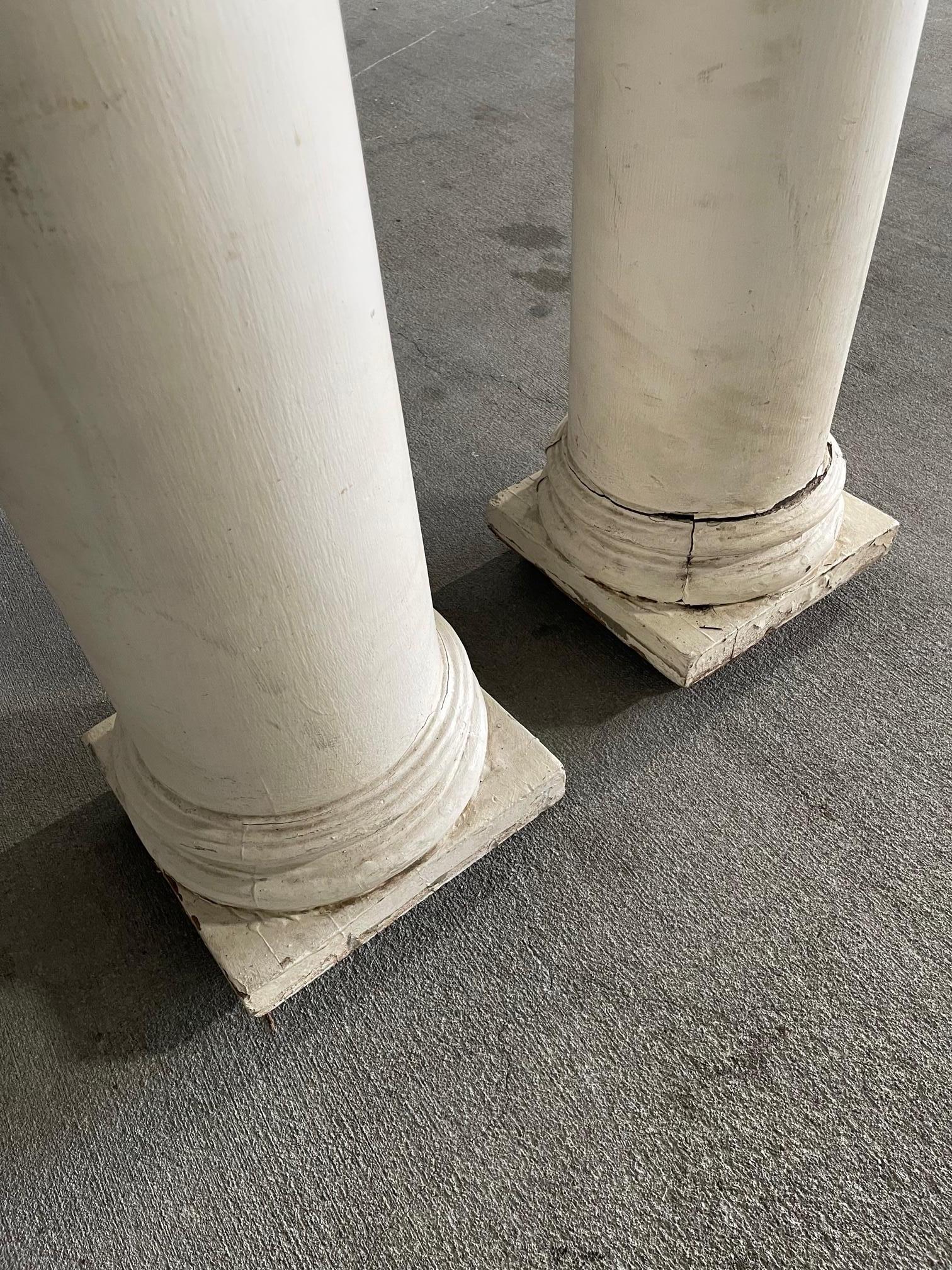 Pair of Painted Wood Full-Length Columns with Capitals and Bases, 19th Century For Sale 3