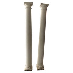 Pair of Painted Wood Full-Length Columns with Capitals and Bases, 19th Century
