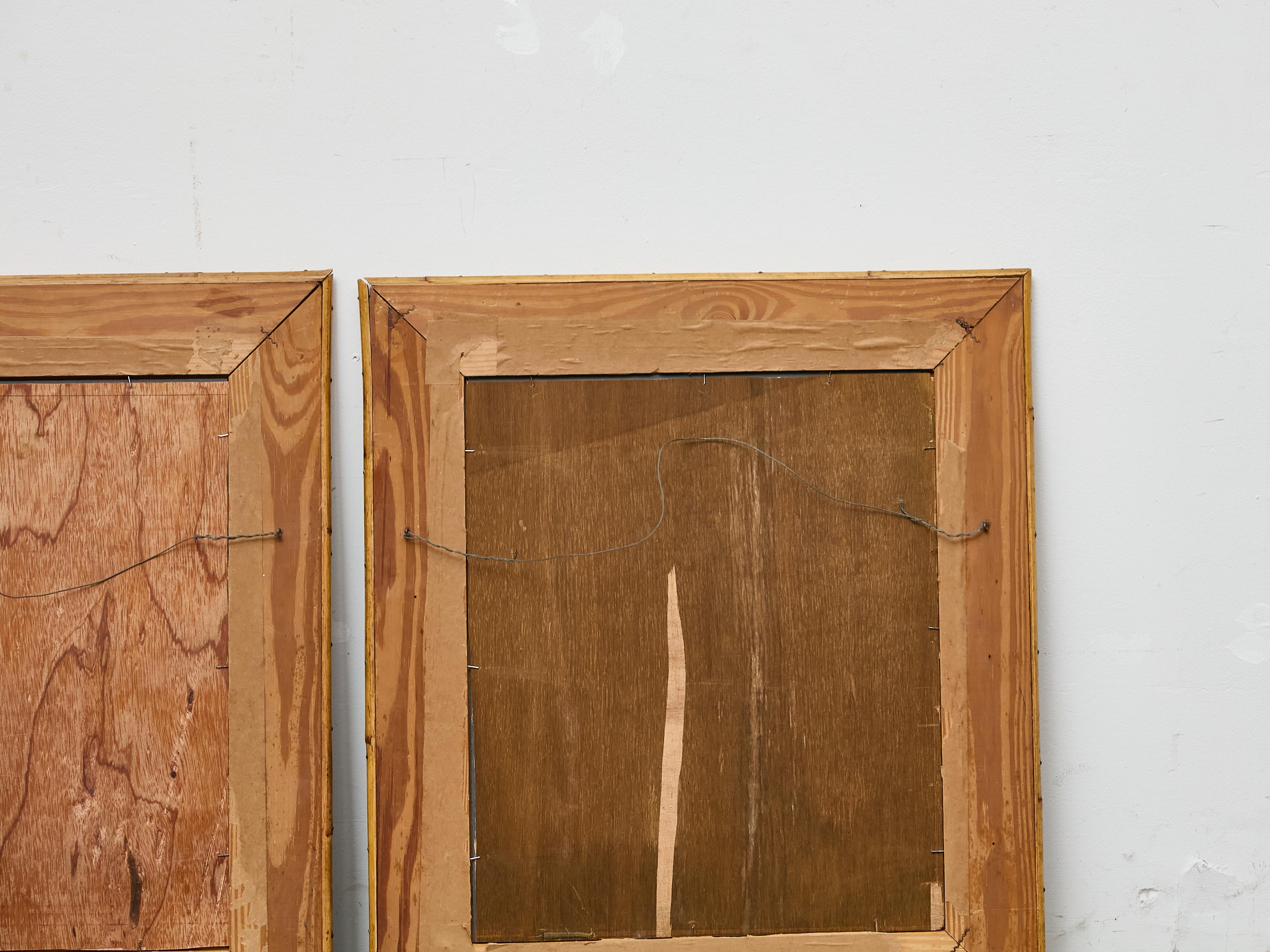 Pareja de Espejos de Madera Pintada con Marcos de Bambú y Detalles de Motivos Tribales en venta 7