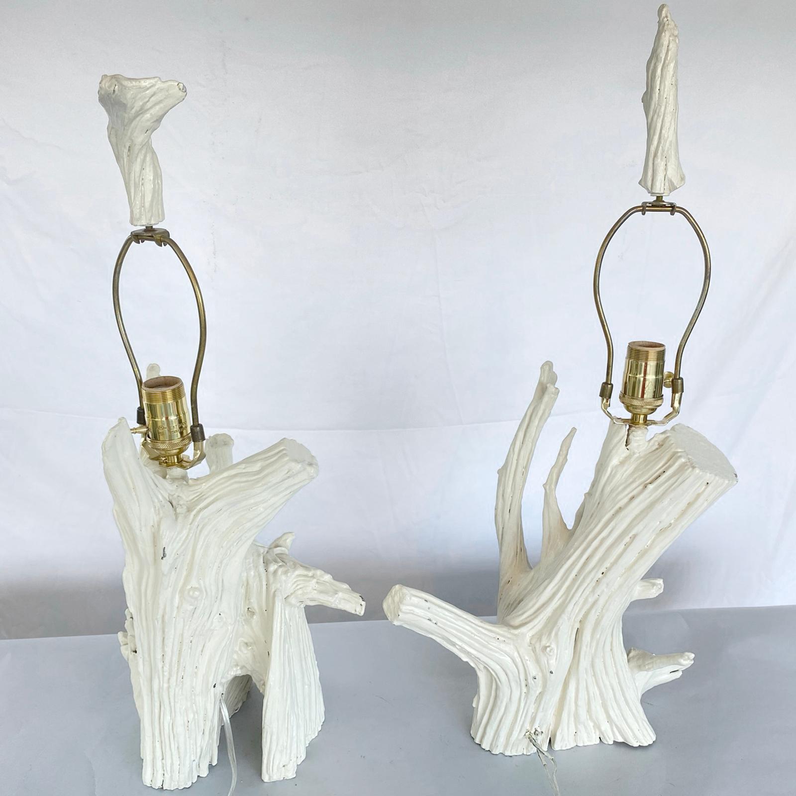Pair of Painted Wood Root Lamps with Matching Finials For Sale 2