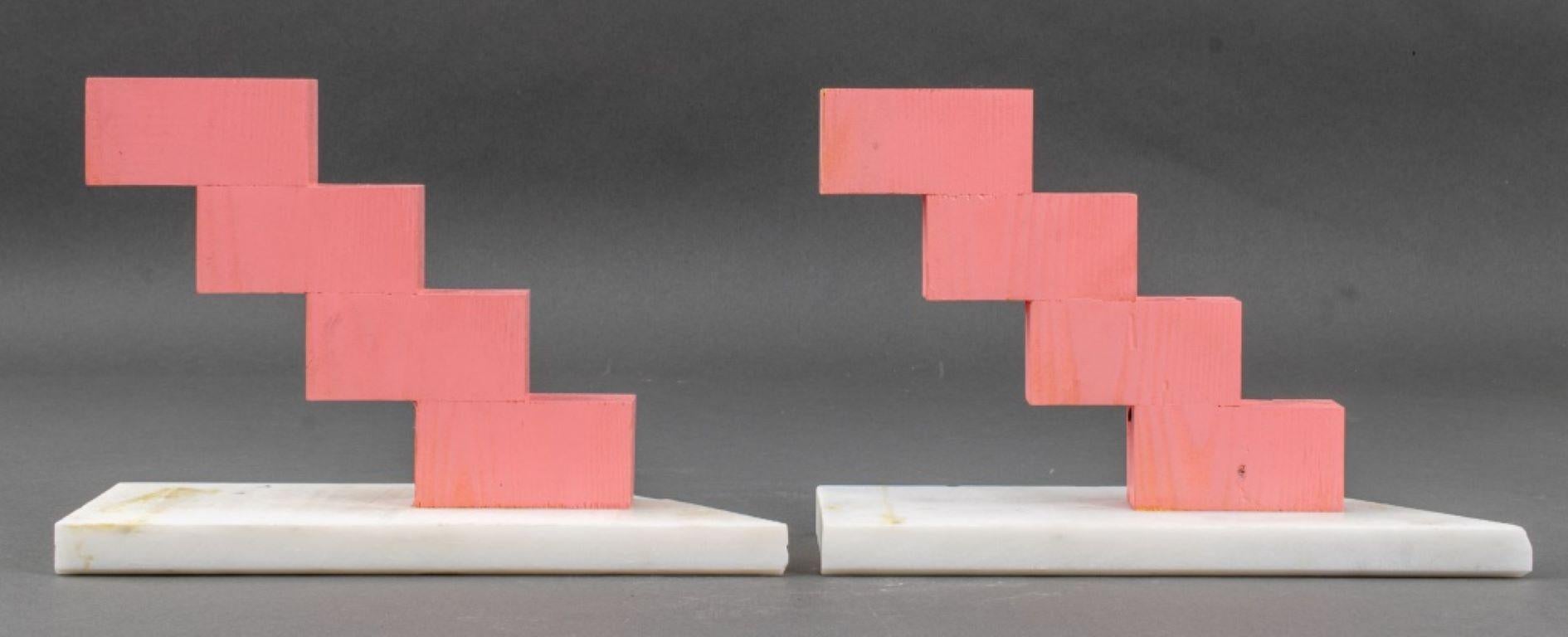 Pair of Painted Wood Zig-Zag Bookends mounted on marble bases, mid-20th century. 

Dealer: S138XX
