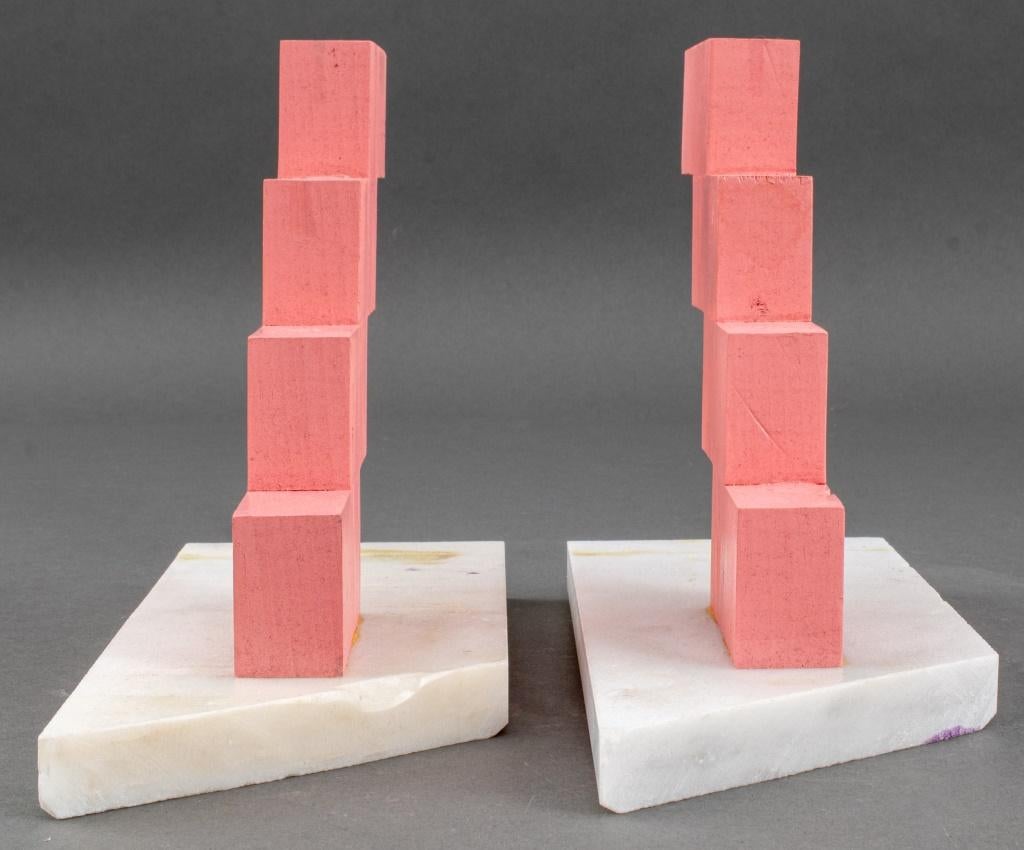Marble Pair of Painted Wood Zig-Zag Bookends, Mid 20th C For Sale