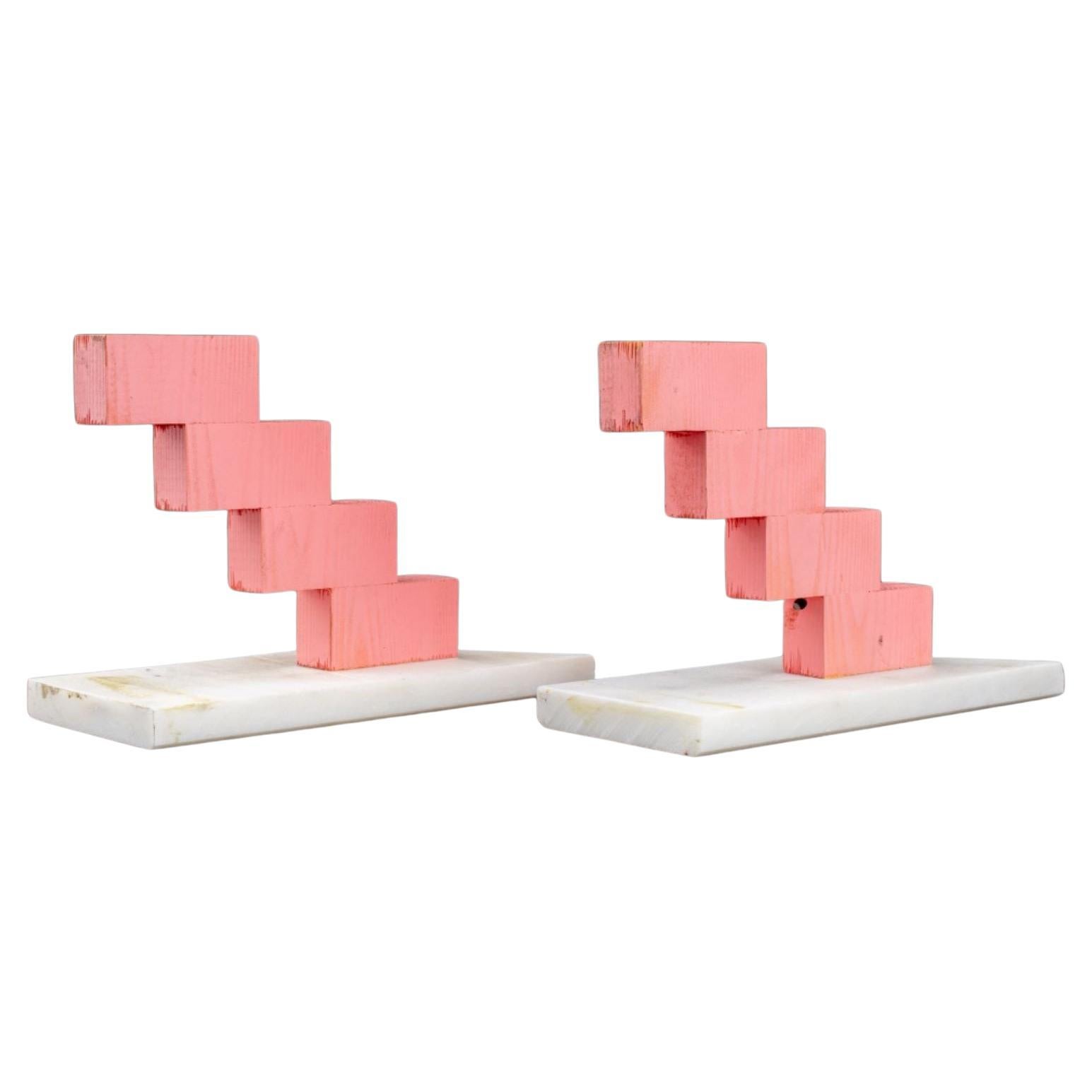 Pair of Painted Wood Zig-Zag Bookends, Mid 20th C For Sale
