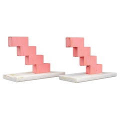 Pair of Painted Wood Zig-Zag Bookends, Mid 20th C