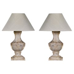Pair of Painted Wooden Baluster Table Lamps, XXth Century.