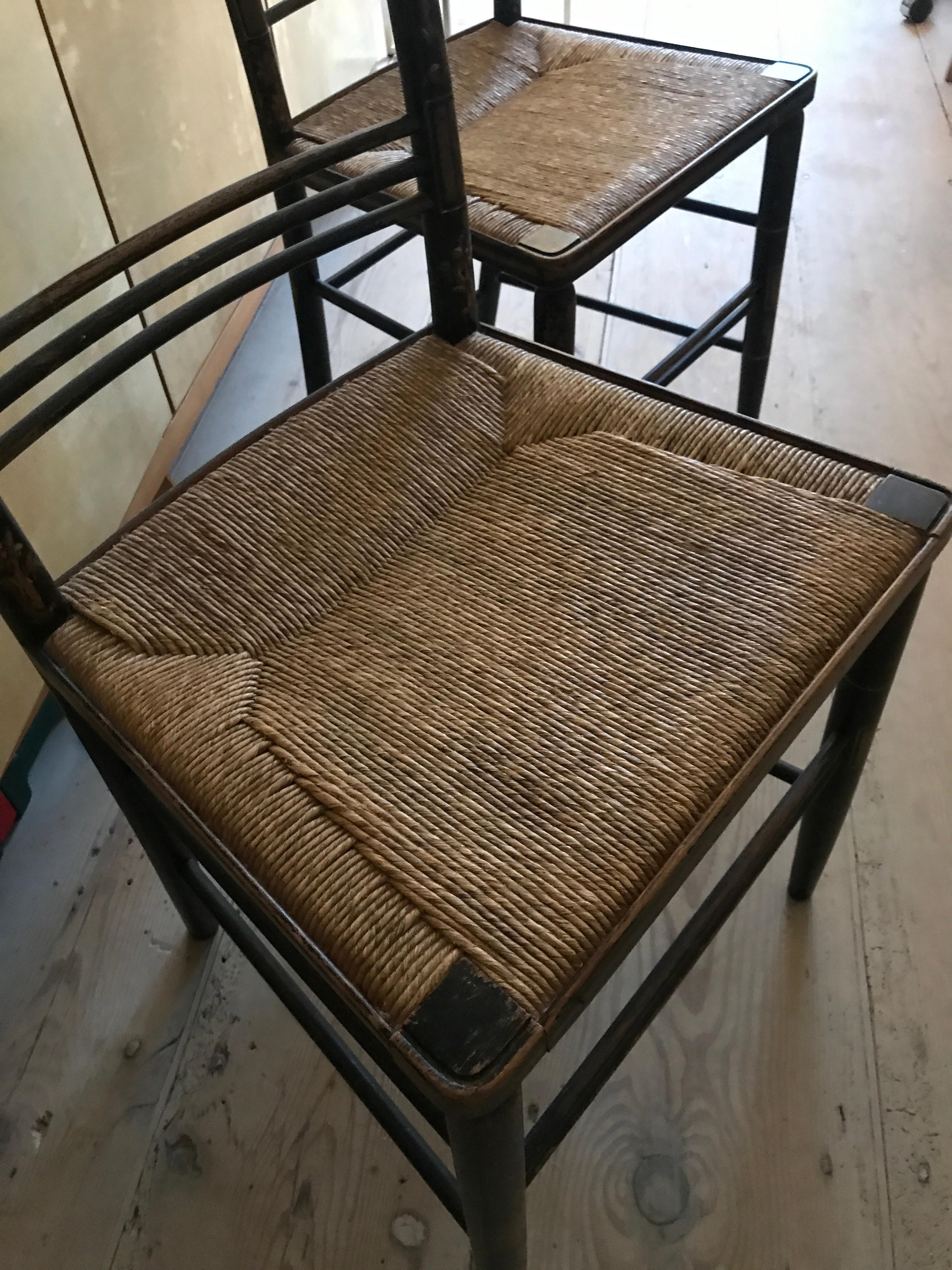 Pair of Painted Wooden Chairs with Woven Seat In Good Condition In Copenhagen K, DK