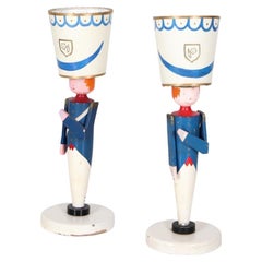 Pair of Painted Wooden Lamps Jacques Adnet, circa 1940
