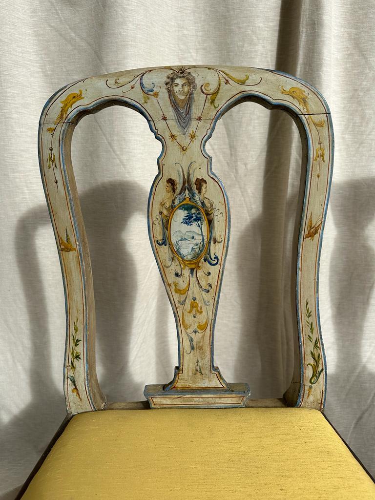 Hand-Painted Pair of Painted Woodwork Italian Chairs 