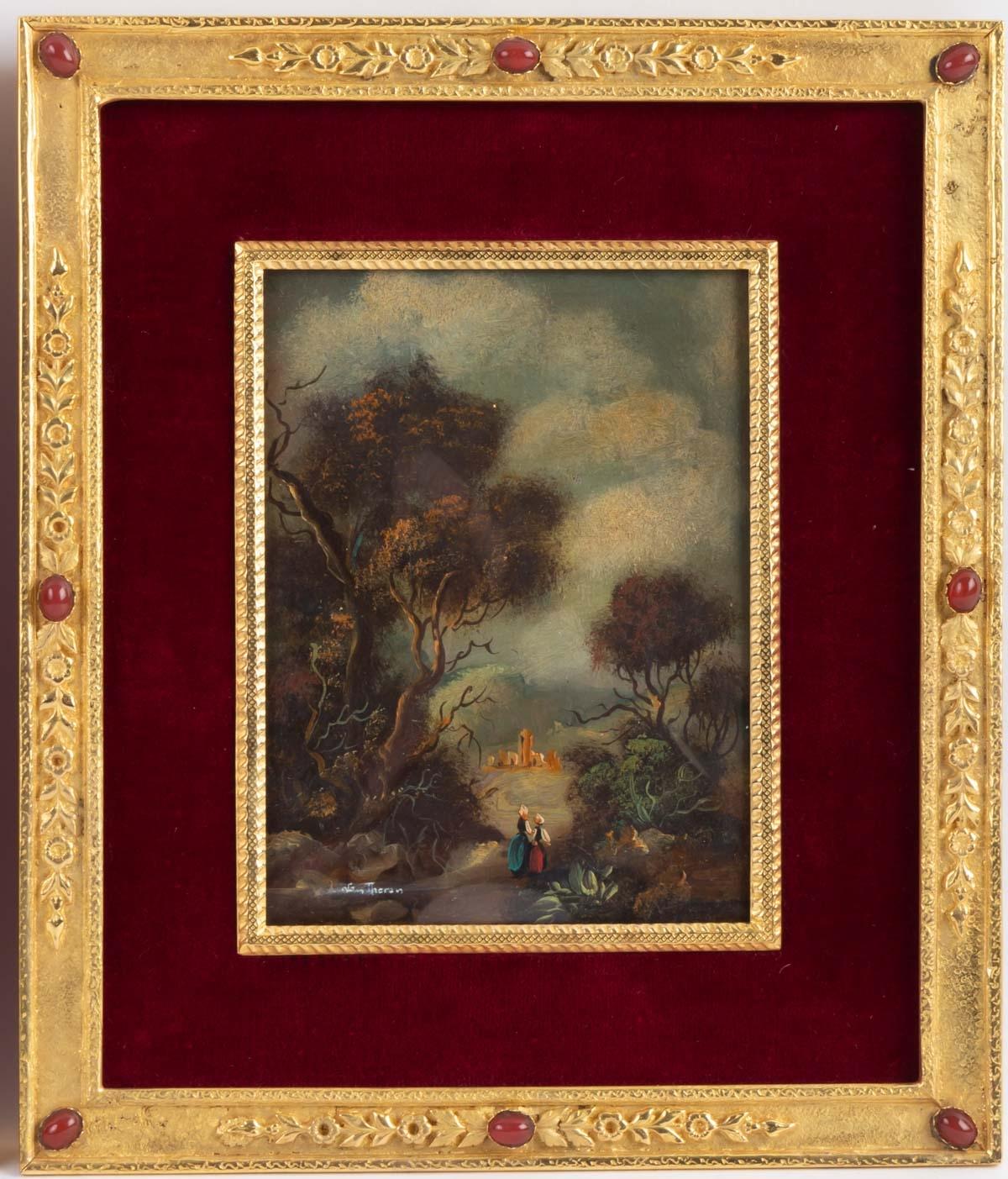 Gilt Pair of Painting on Porcelain Gilded Bronze Frame 19th Century Napoleon III