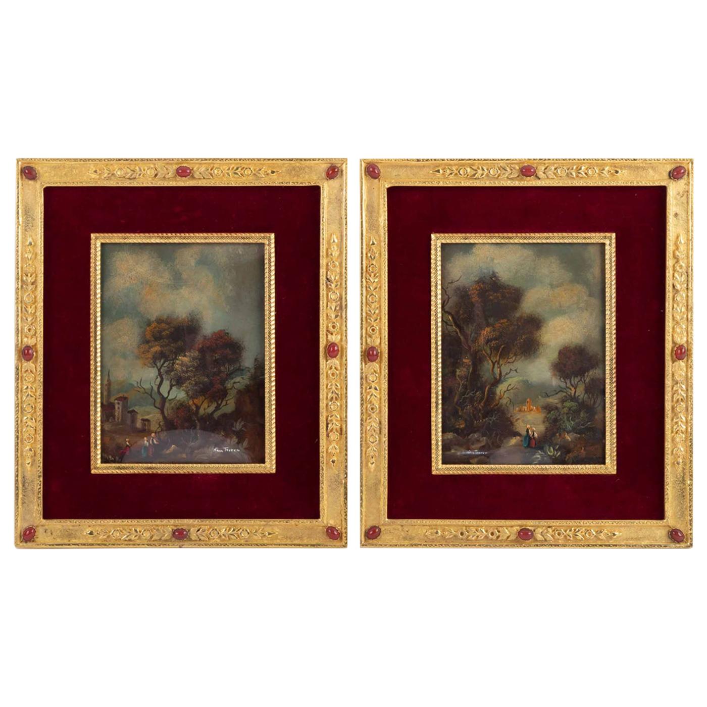 Pair of Painting on Porcelain Gilded Bronze Frame 19th Century Napoleon III