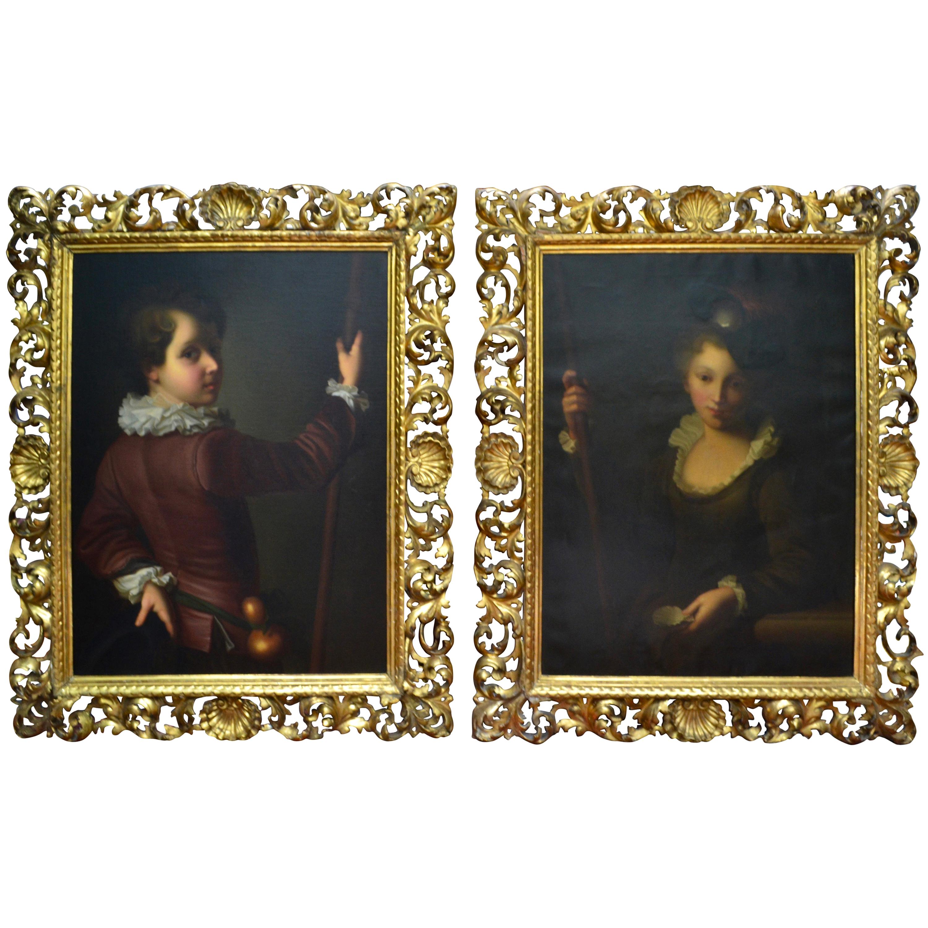Paire de peintures représentant des pèlerins de Compostela d'après Grimou