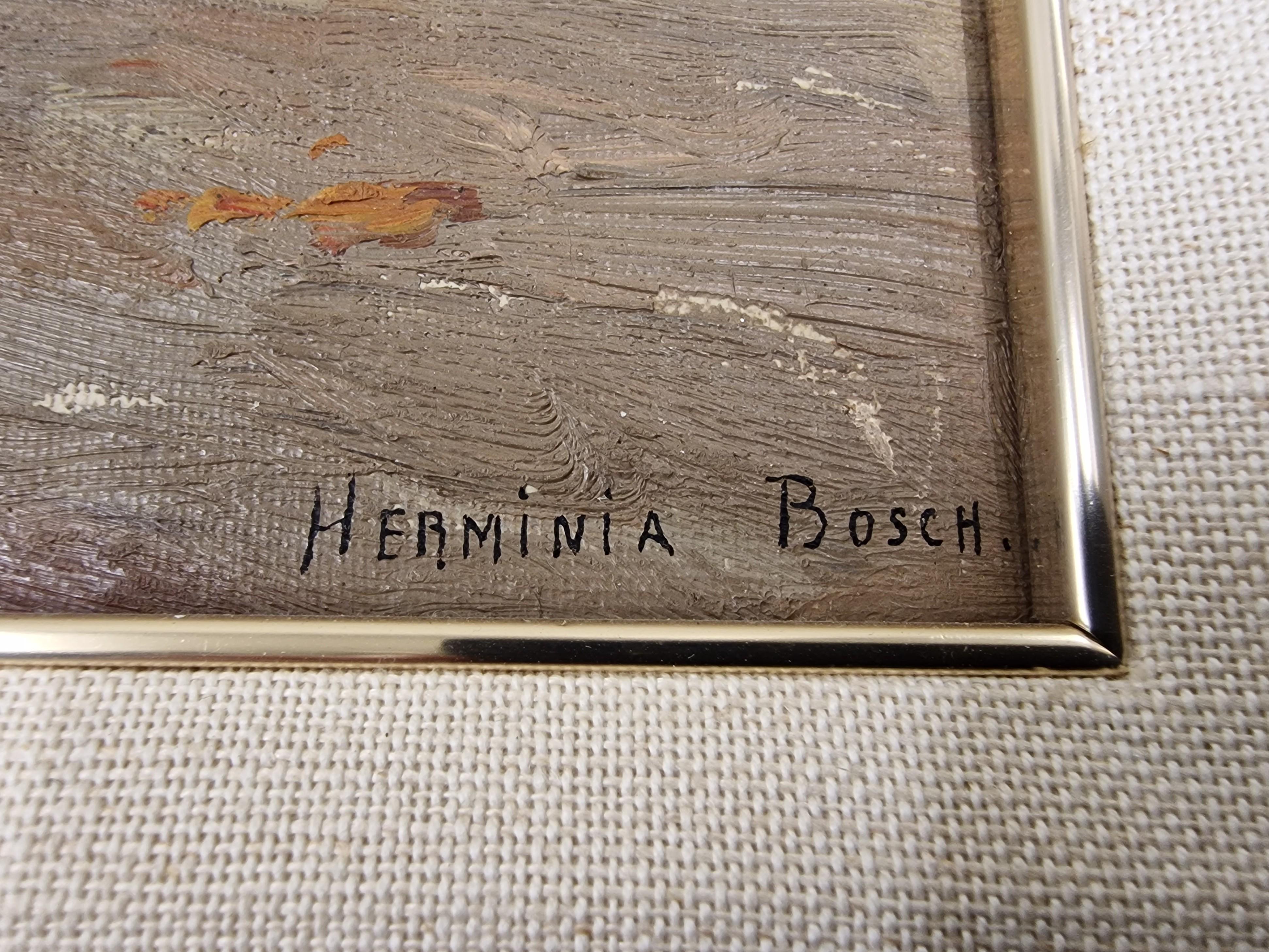 Austrian Pair decorative paintings garden view signed Herminia Bosch, Austria Mid Century For Sale
