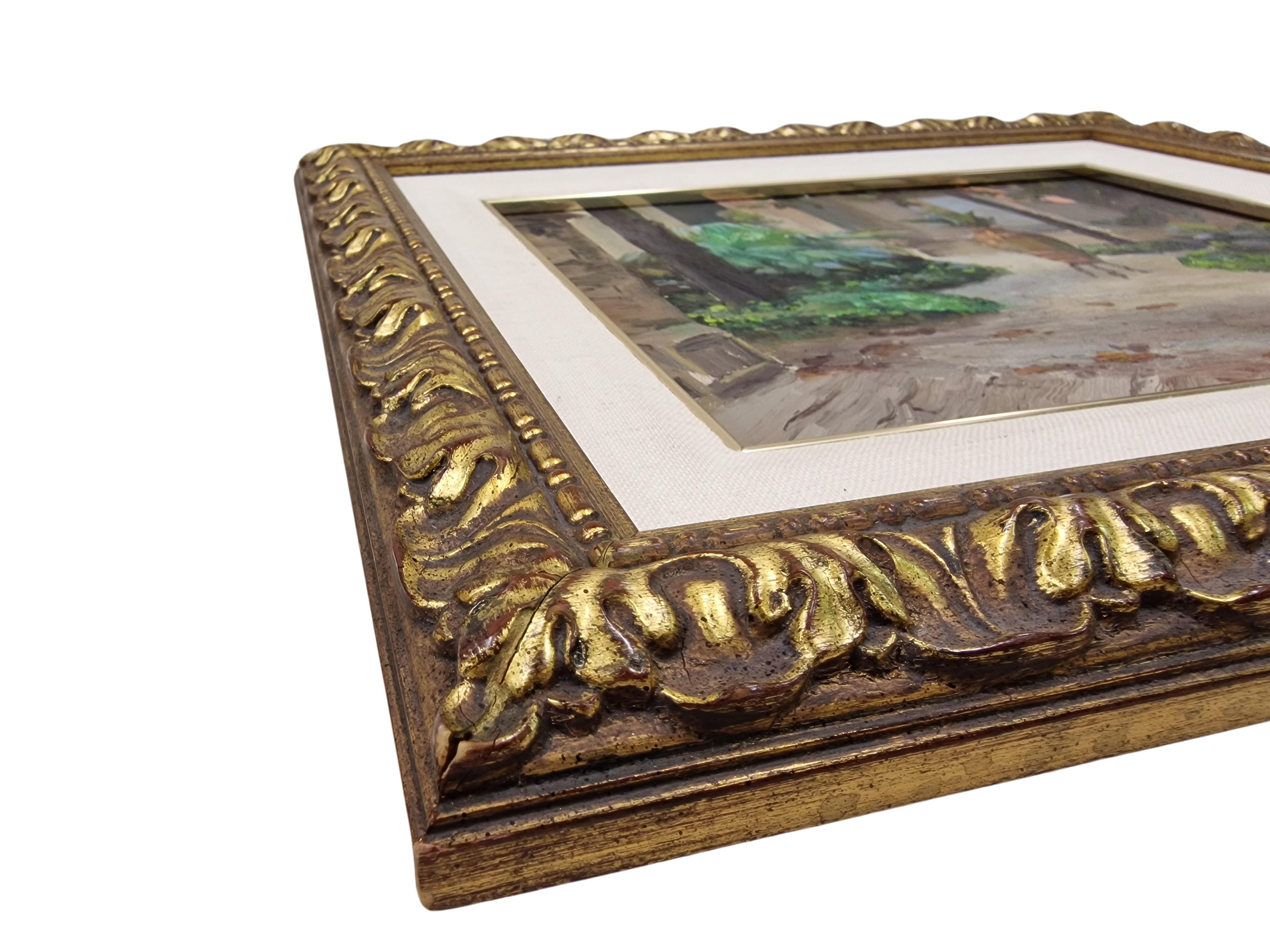 Hand-Painted Pair decorative paintings garden view signed Herminia Bosch, Austria Mid Century For Sale
