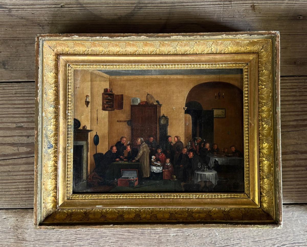 Gemäldepaar, lebhafte Familienszenen, Öl auf Leinwand, frühes 19. im Angebot 5