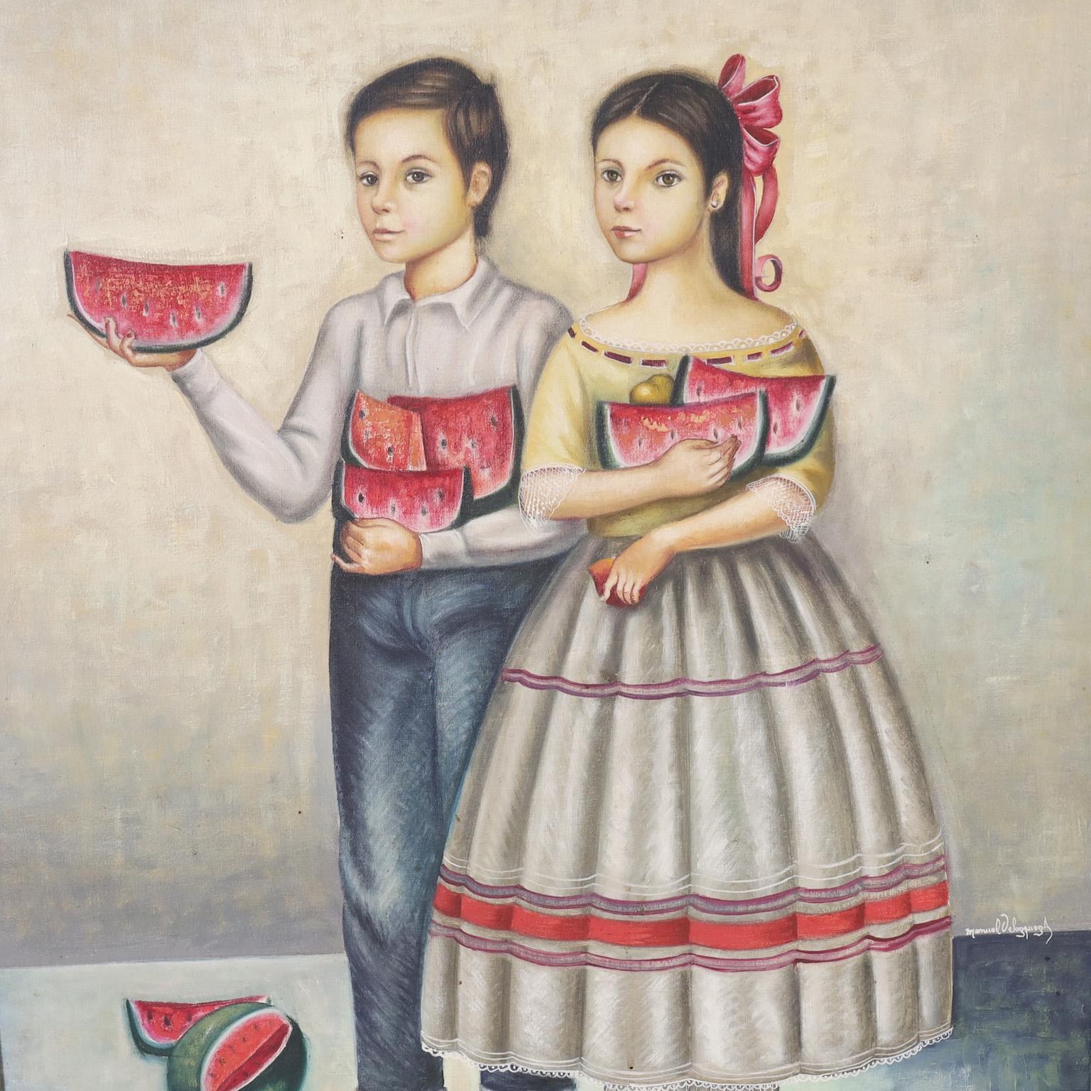 Ein Paar Gemälde eines Jungen und eines Mädchens  (20. Jahrhundert) im Angebot