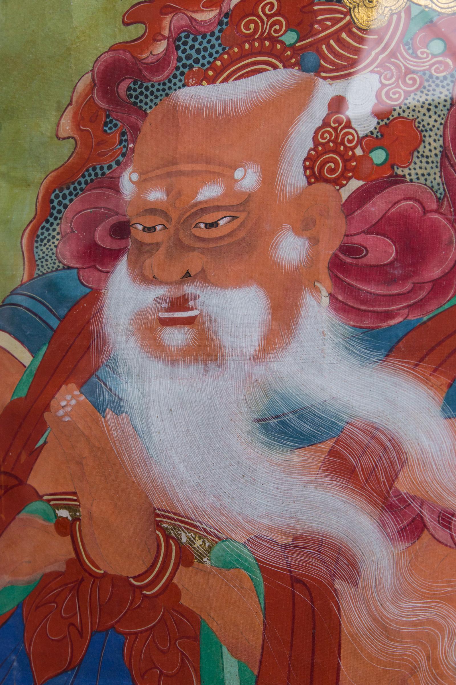 Hand-Painted Pair of Paintings of Chinese Buddhist Gods For Sale